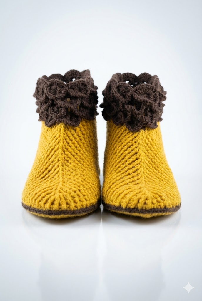 El Yapımı Çiçekli Kadın Panduf