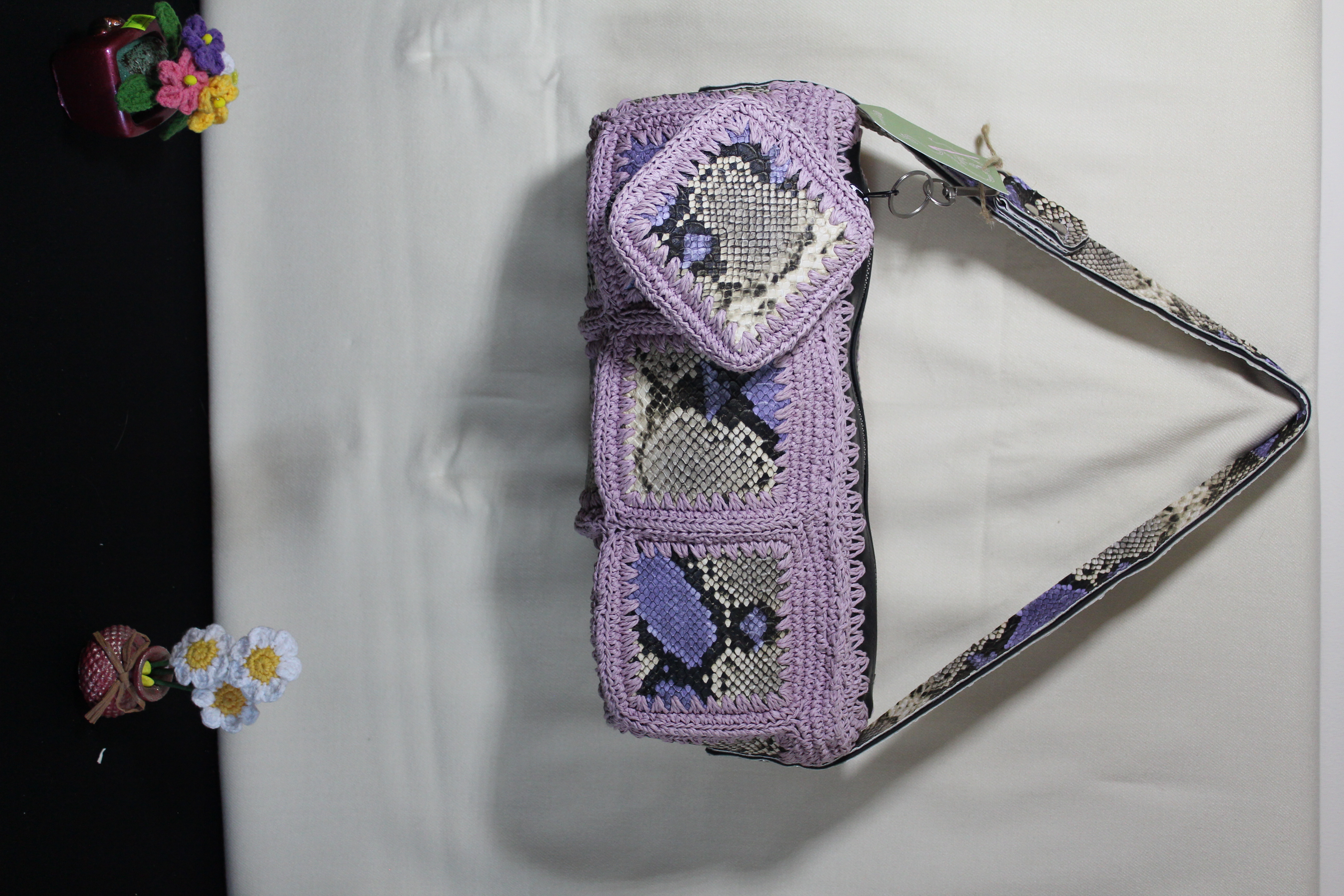 Mor El Yapımı Örgü Çanta