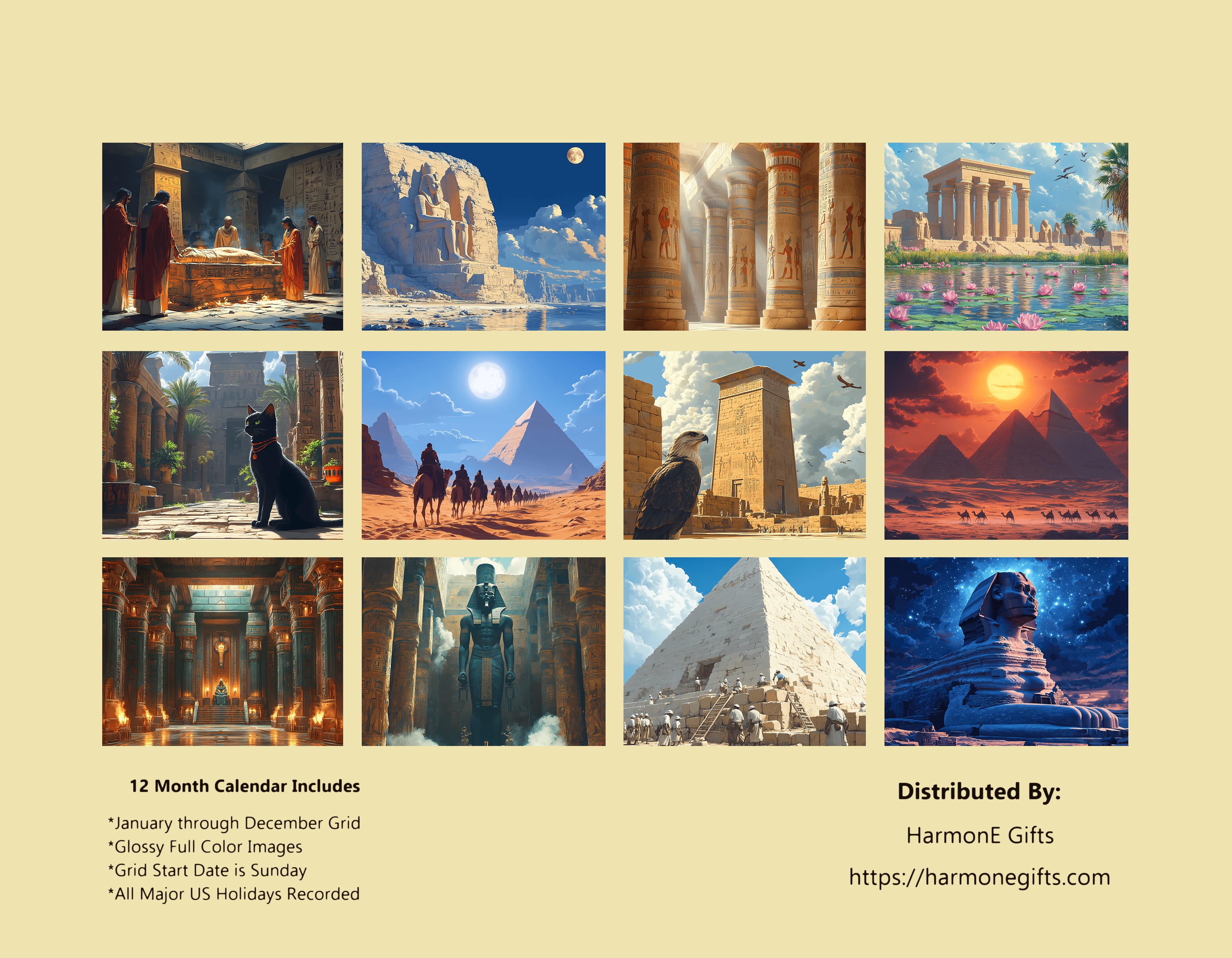 Ancient Egypt: 12 Month Egyptian Lifestyle and Scenery Monthly Wall Calendar