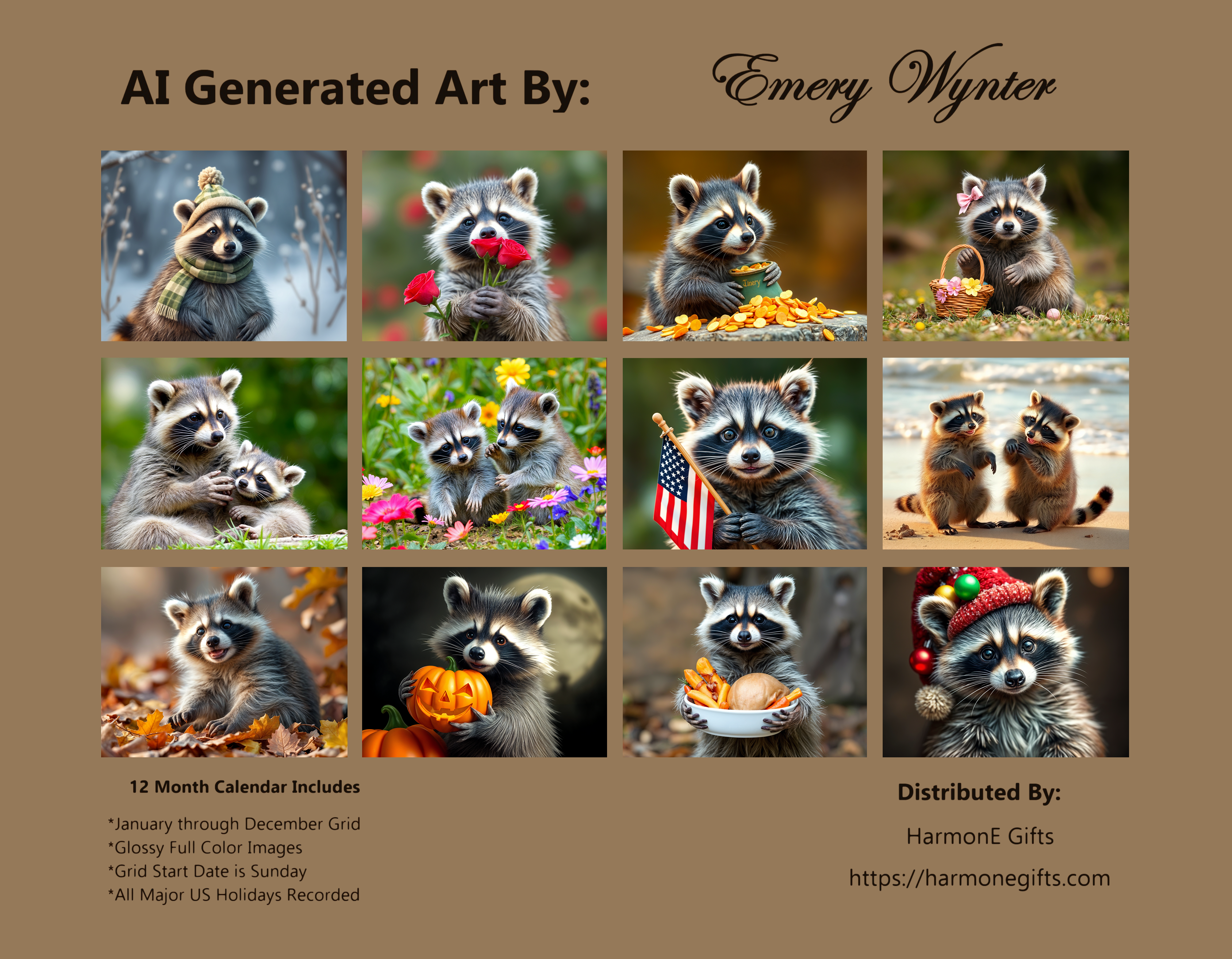 Raccoon Rally: 12 Month Raccoon Lover Monthly Wall Calendar
