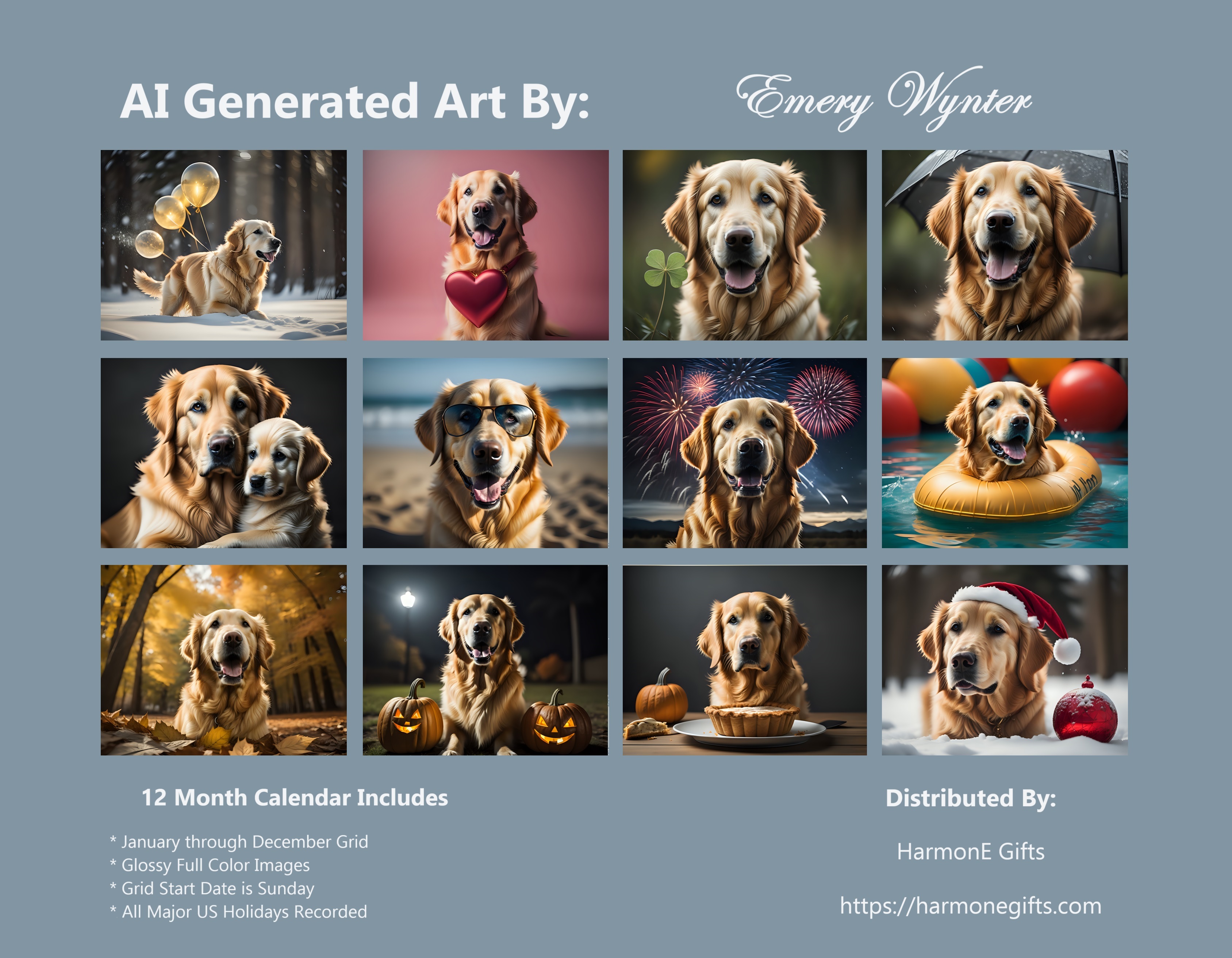Golden Retriever: 12 Month Golden Retriever Breed Puppy Dog Lover Monthly Wall Calendar