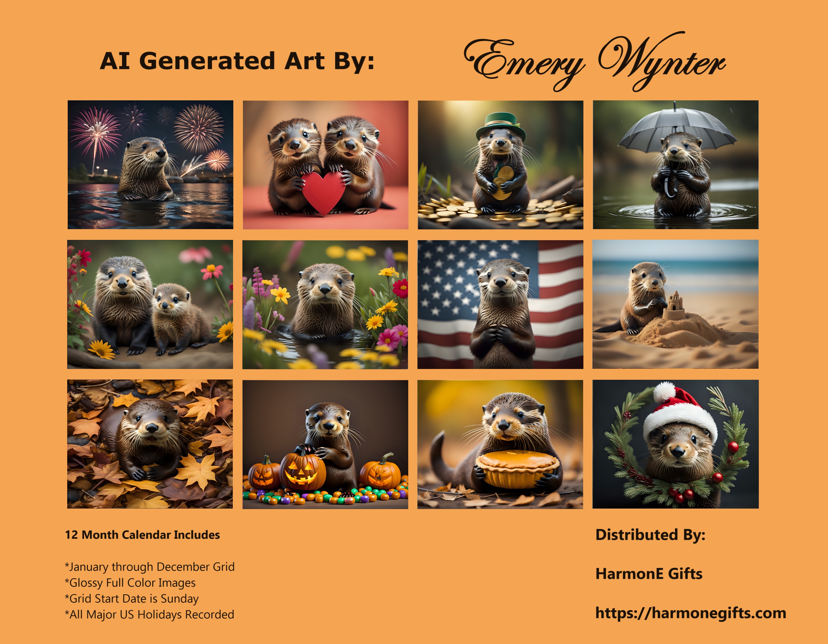 Otterly Adorable: 12 Month Otter Lover Monthly Wall Calendar