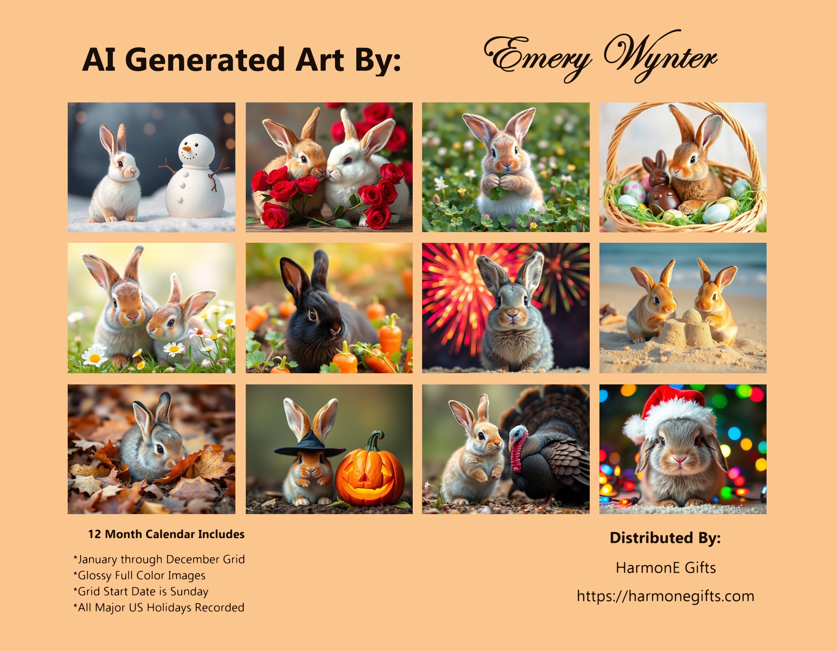 Bunny Business: 12 Month Rabbit Lover Monthly Wall Calendar