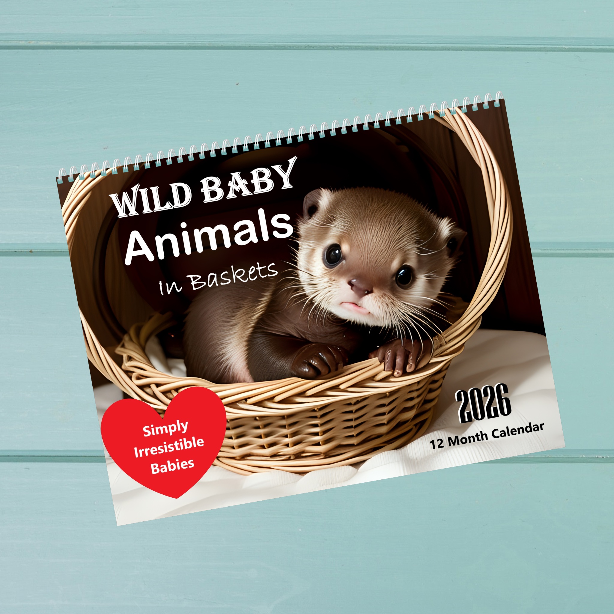 Wild Baby Animals in Baskets: 12 Month Animal Lover Monthly Wall Calendar