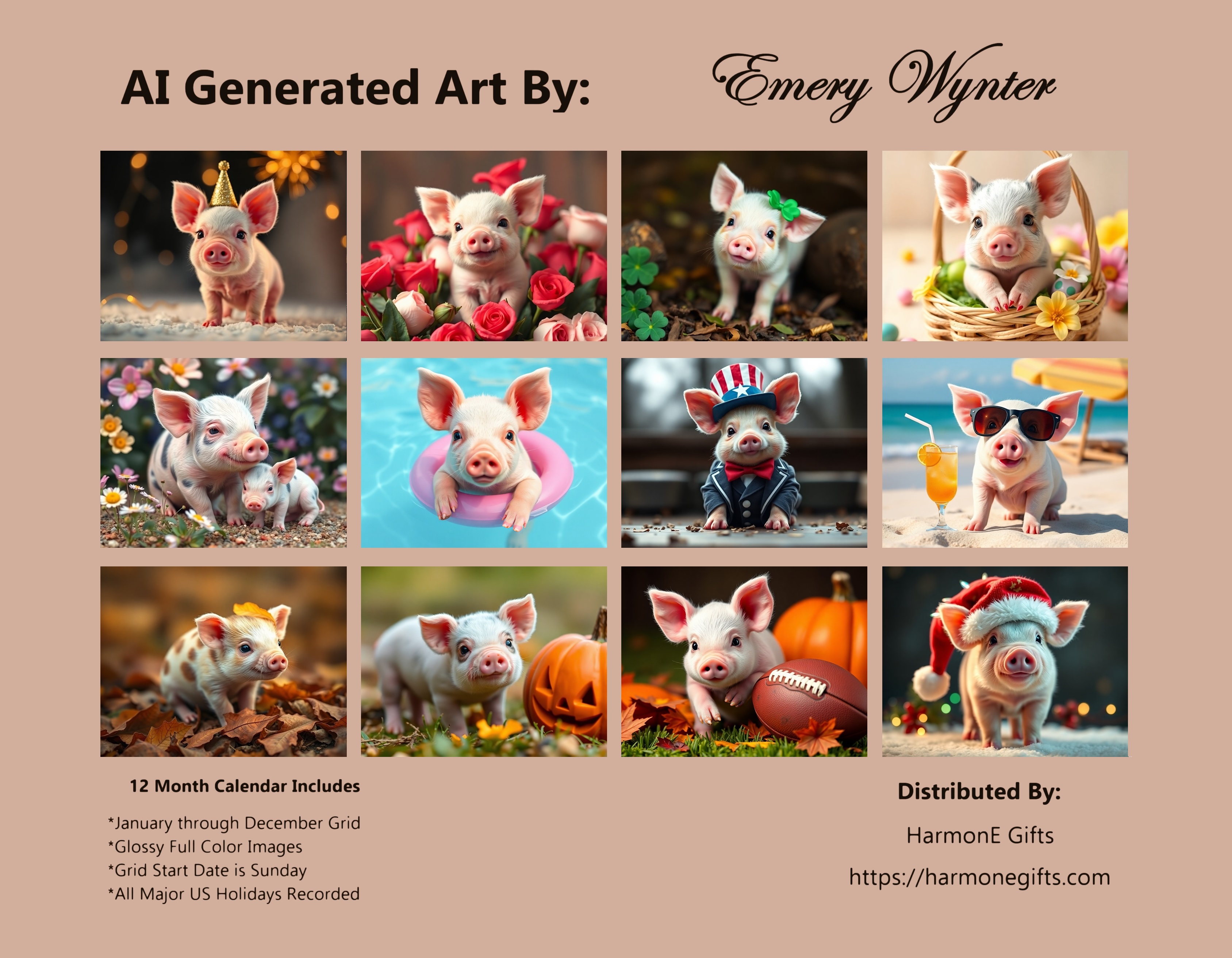 Perfect Piggies: 12 Month Pig Lover Monthly Wall Calendar