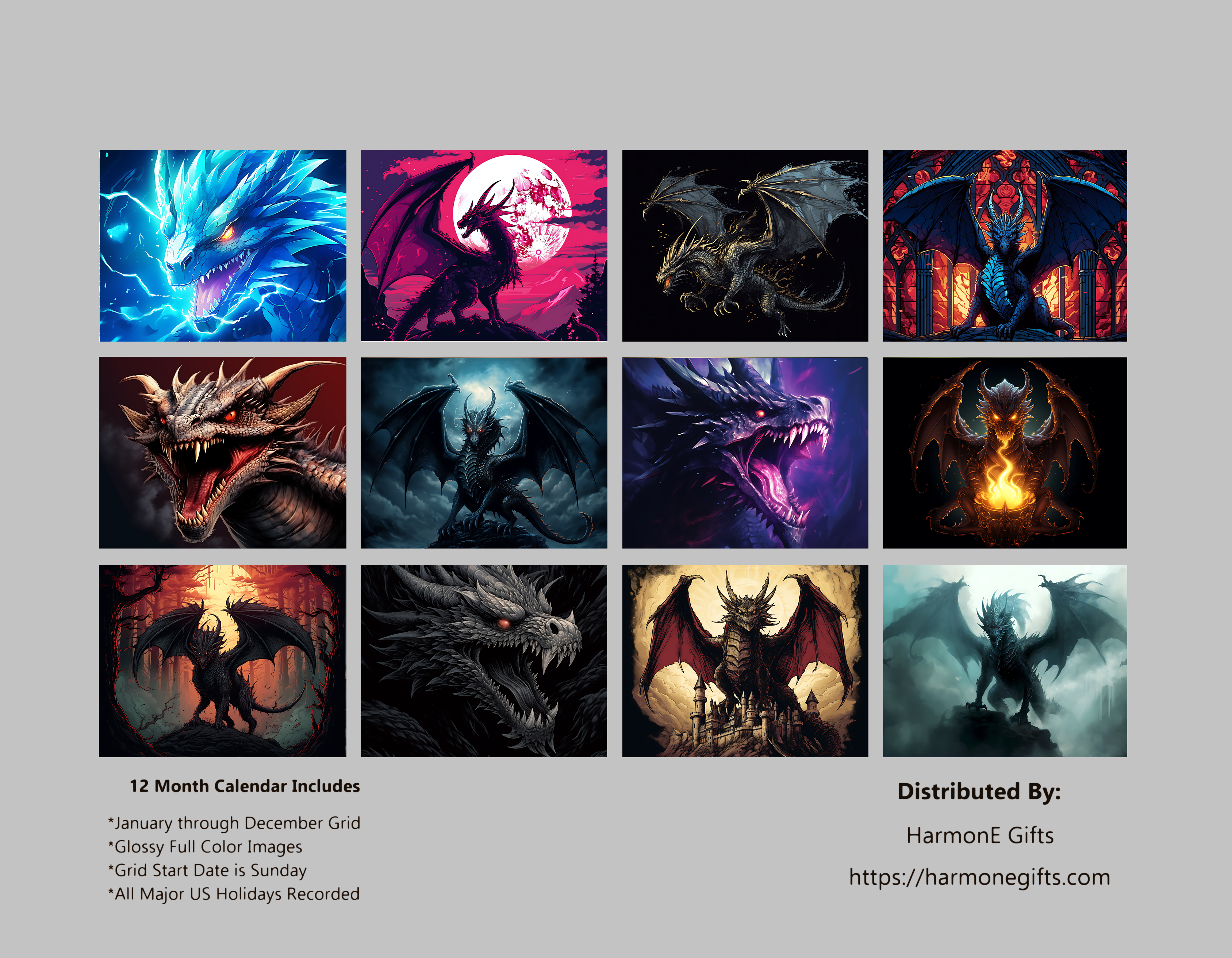 Dragons: 12 Month Dragon Lover Monthly Wall Calendar