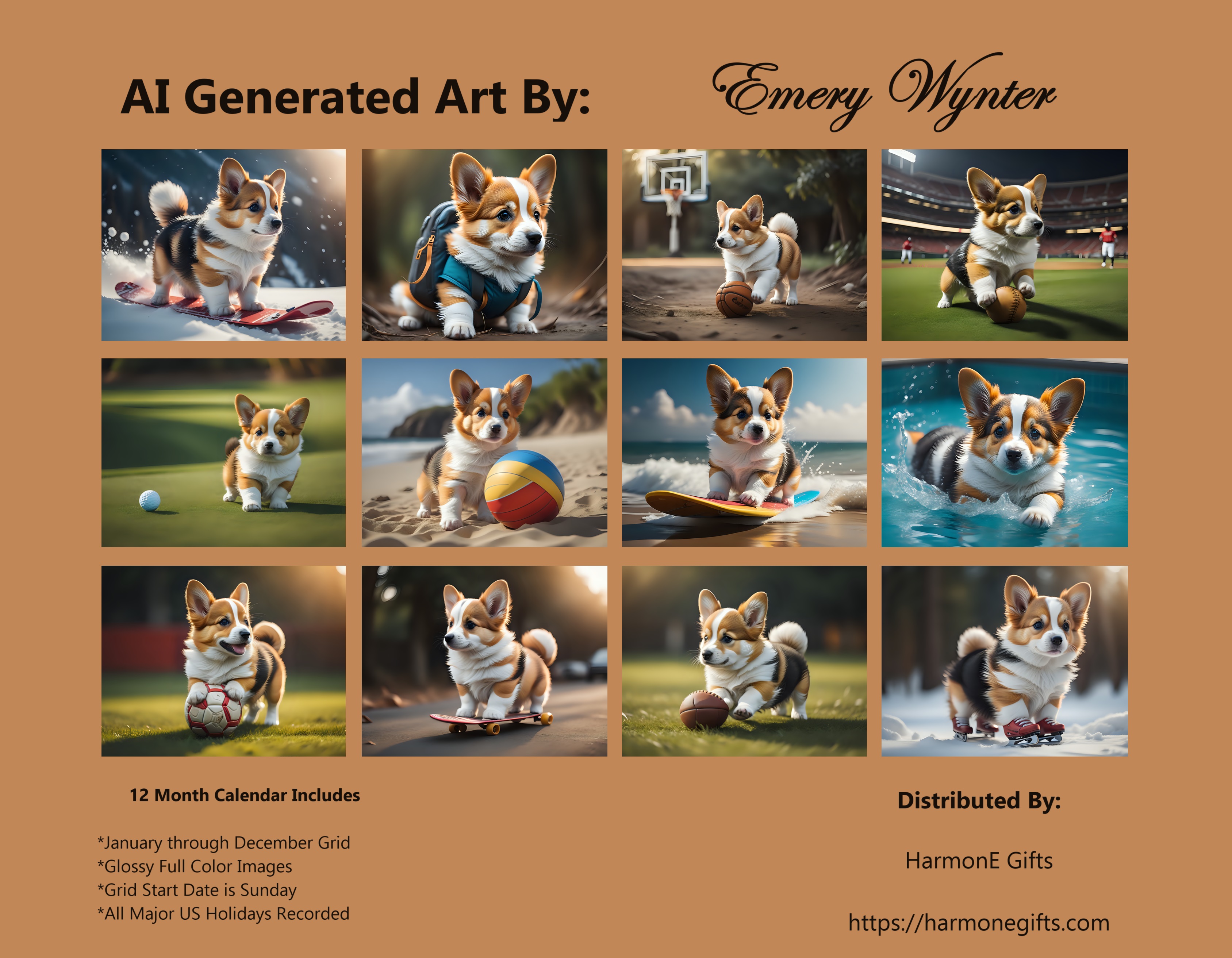 Sporty Corgis: 12 Month Corgis Breed Puppy Dog Lover Monthly Wall Calendar