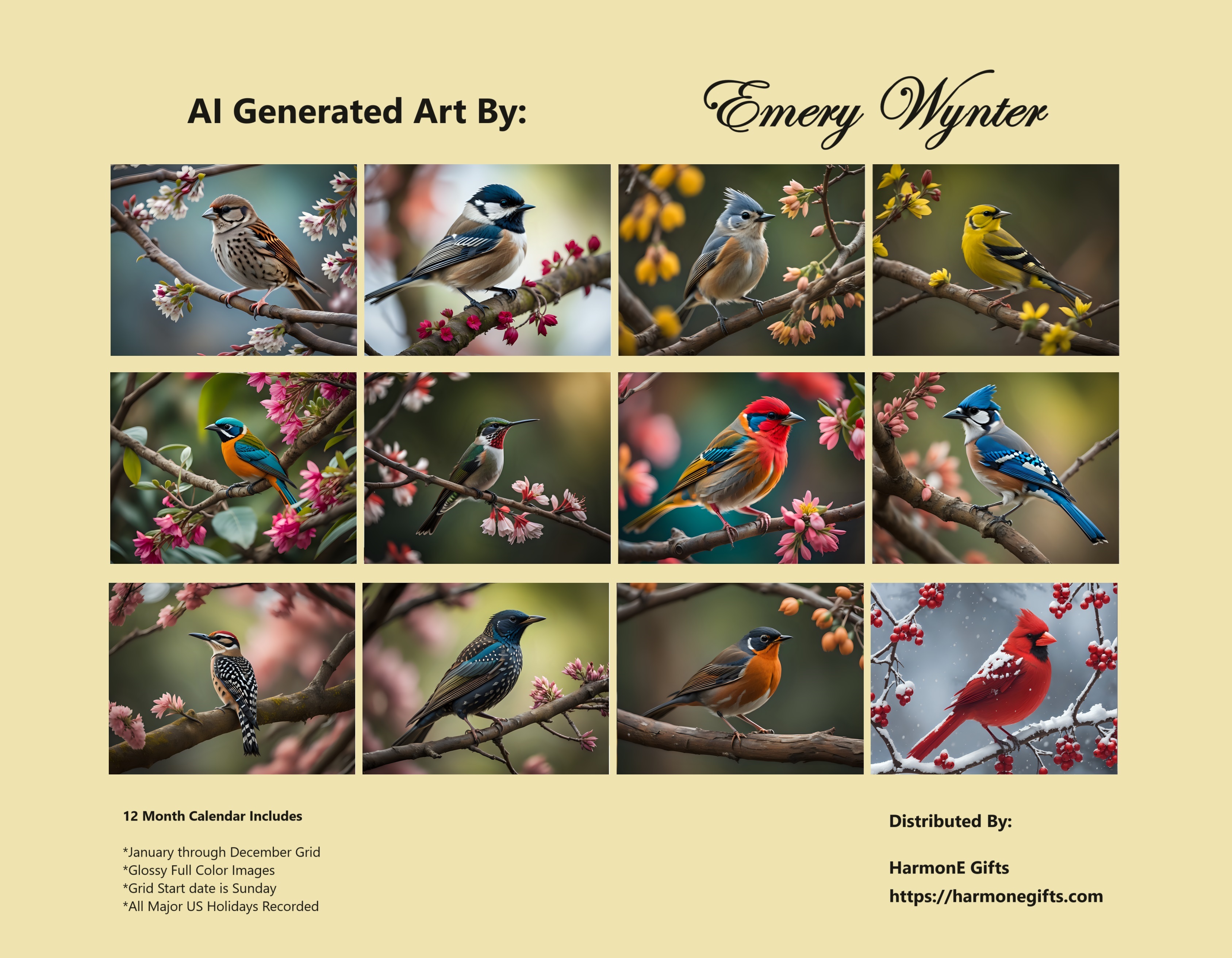 Backyard Birds: 12 Month Bird Watcher Lover Monthly Wall Calendar