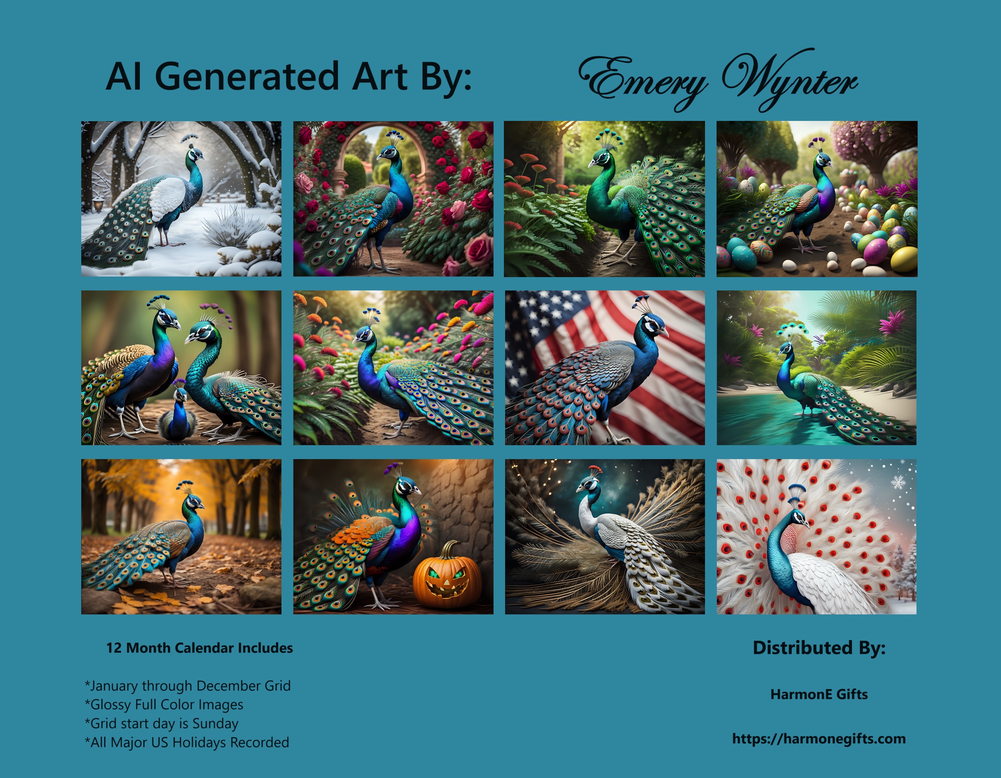 Fantasy Peacocks: 12 Month Peacock Lover Monthly Wall Calendar