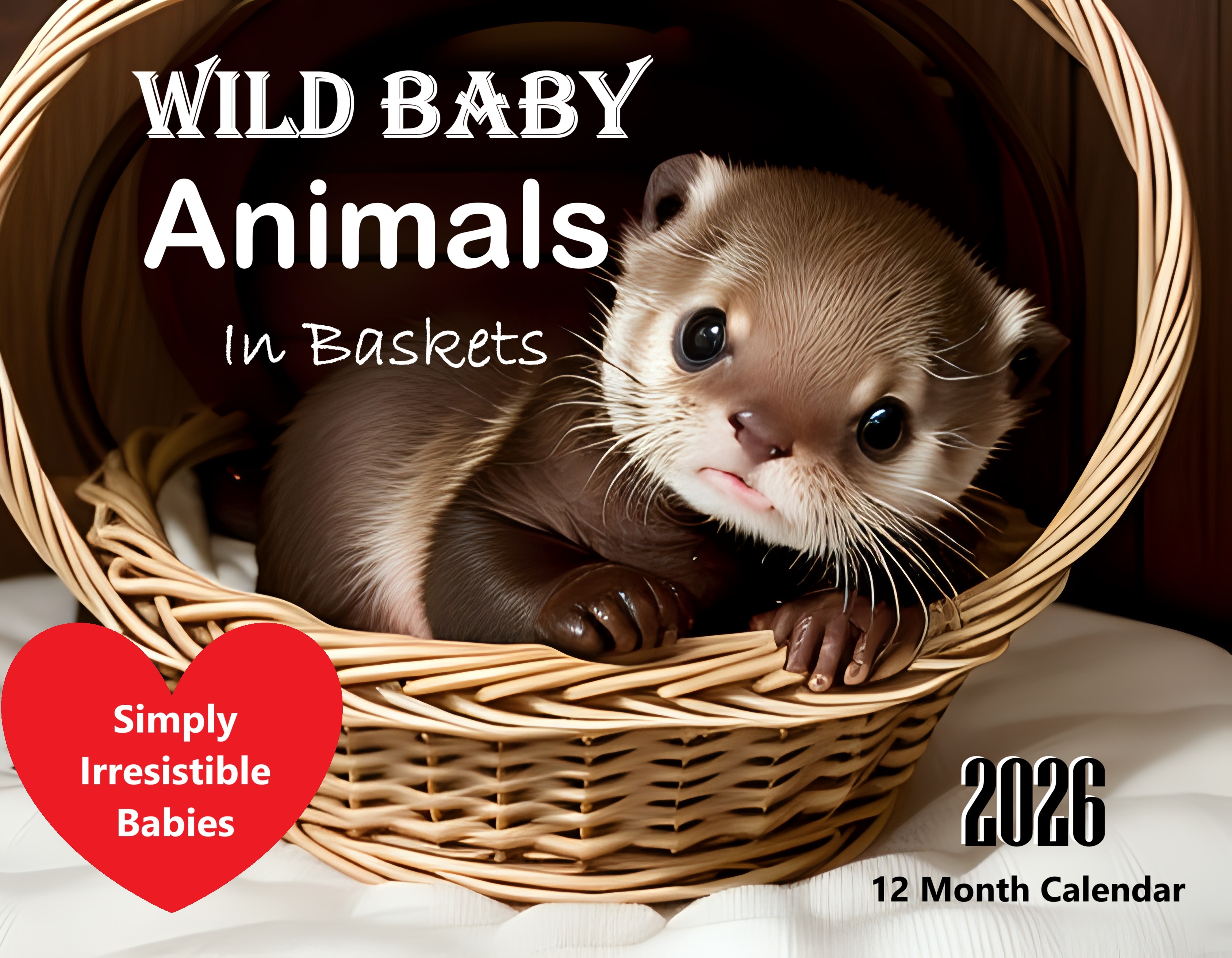 Wild Baby Animals in Baskets: 12 Month Animal Lover Monthly Wall Calendar