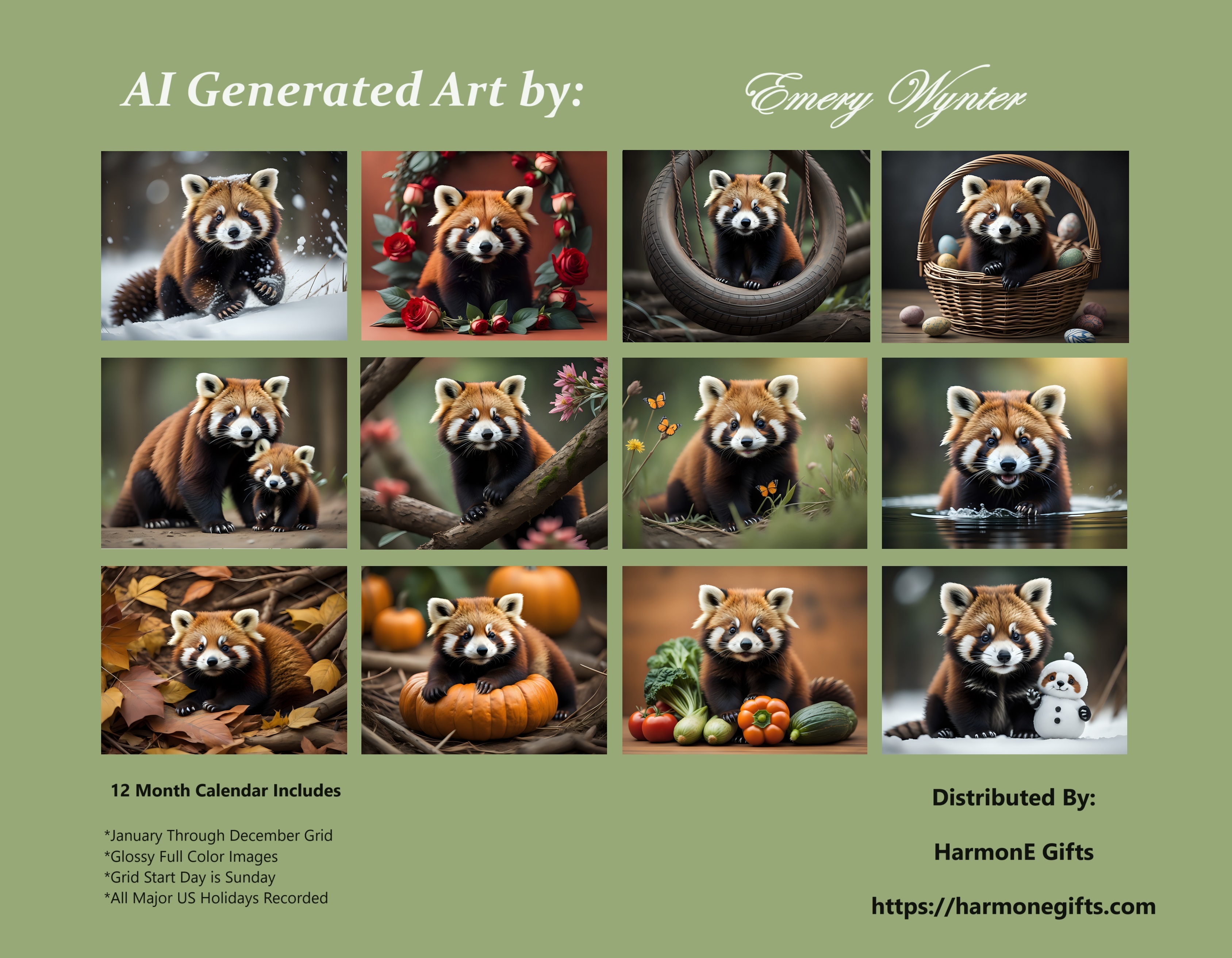 Red Pandas: 12 Month Red Panda Lover Monthly Wall Calendar