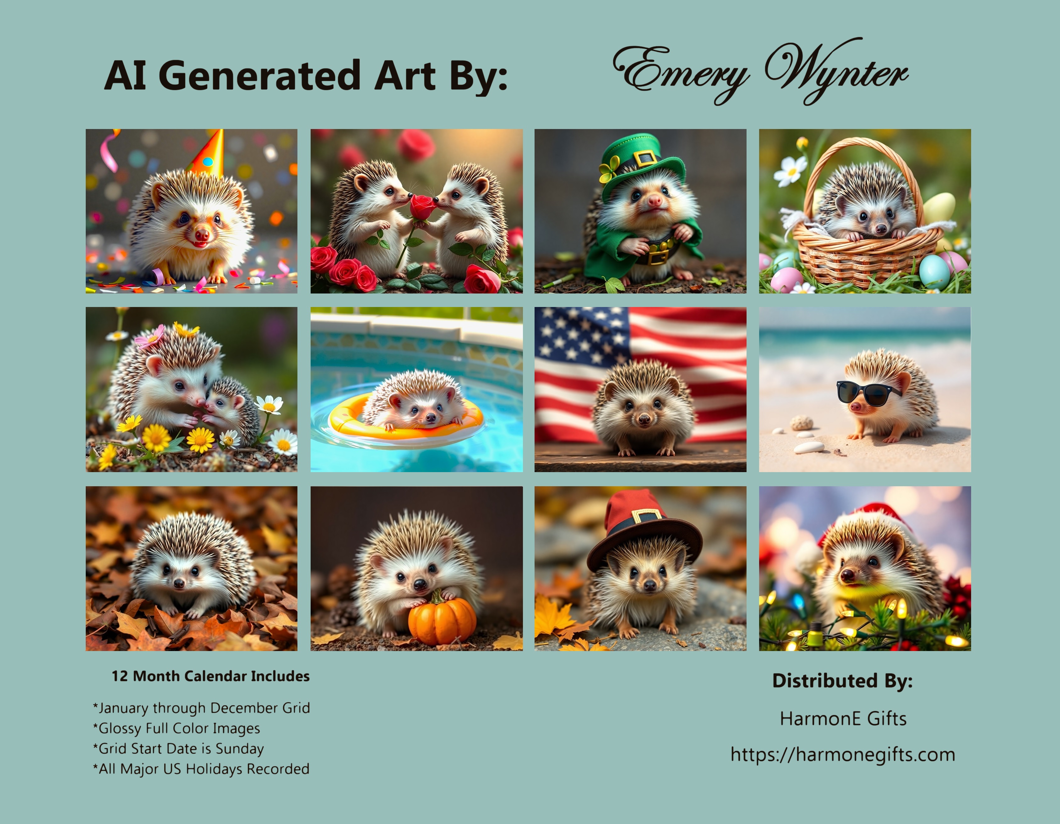 Happy Hedgies: 12 Month Hedgehog Lover Monthly Wall Calendar