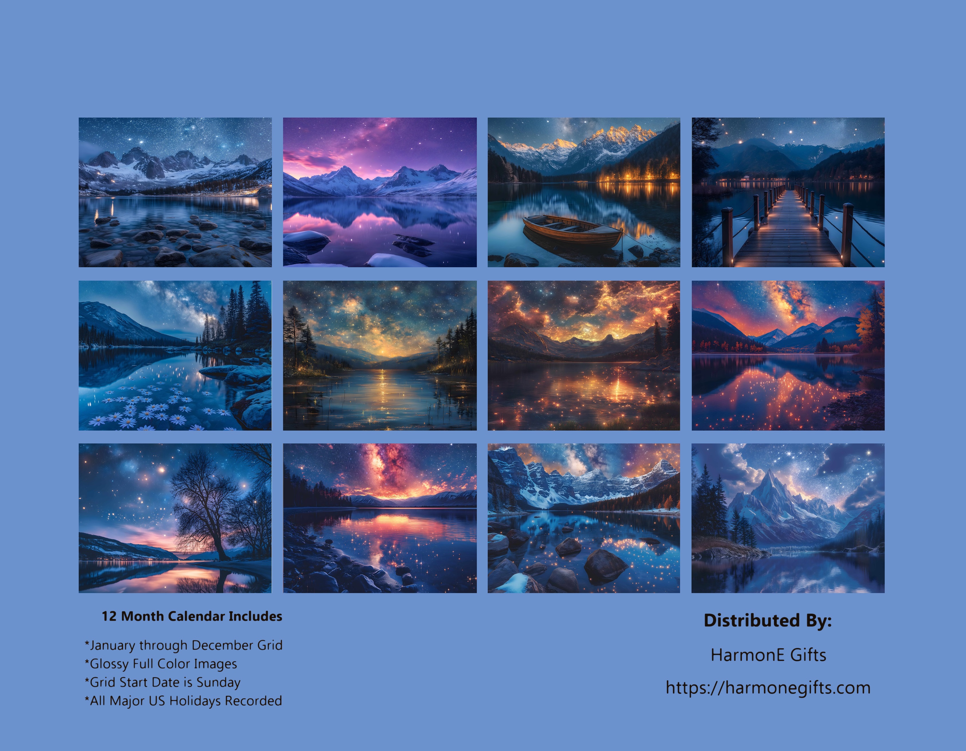 Lakeside Evenings: 12 Month Lakes, Skylines and Mountain Scenery Monthly Wall Calendar