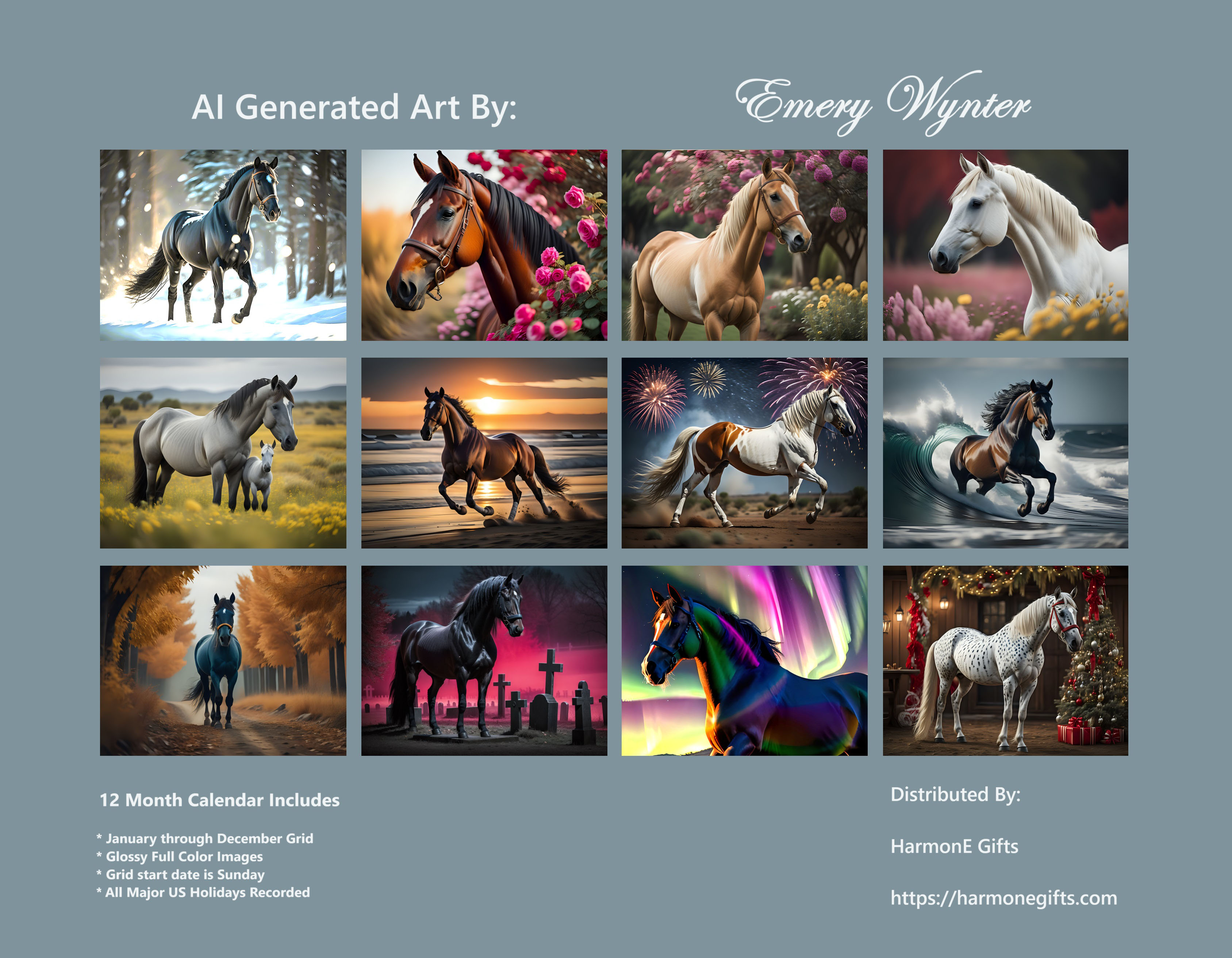 Horses: 12 Month Horse Lover Monthly Wall Calendar