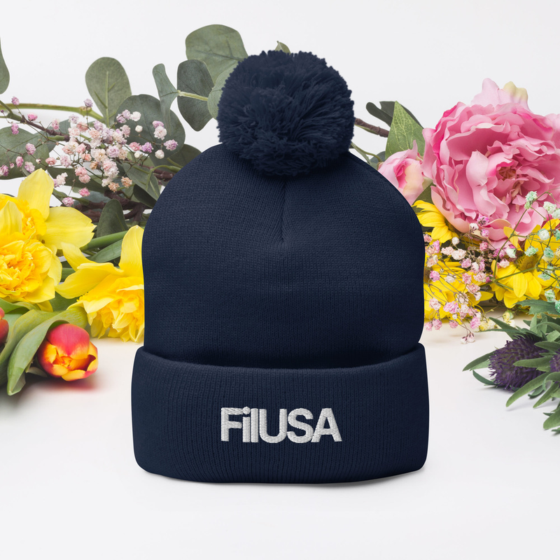 FILUSA Embroidered Pom-Pom Beanie