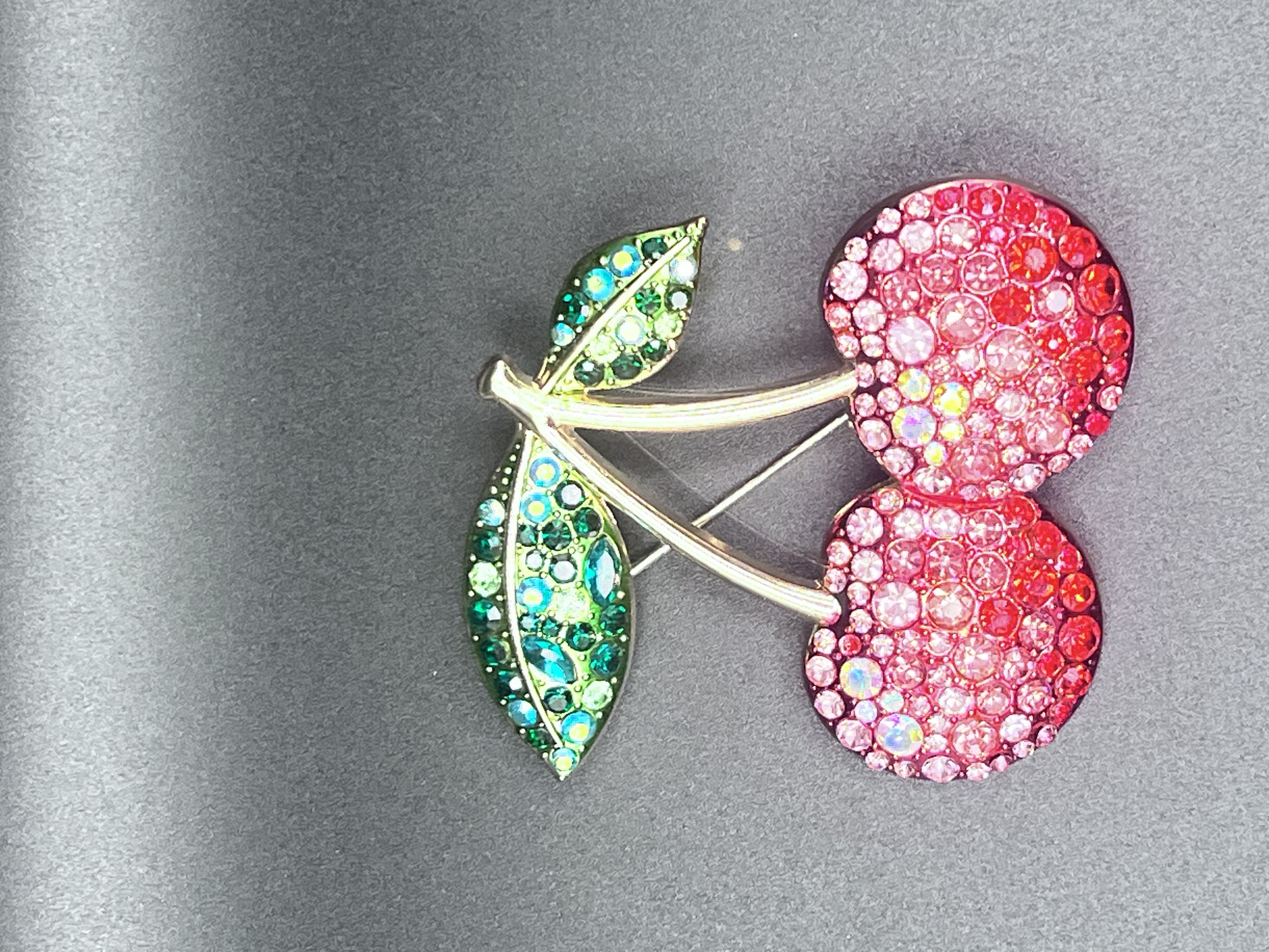 Rhinestone Cherry on Top Brooch