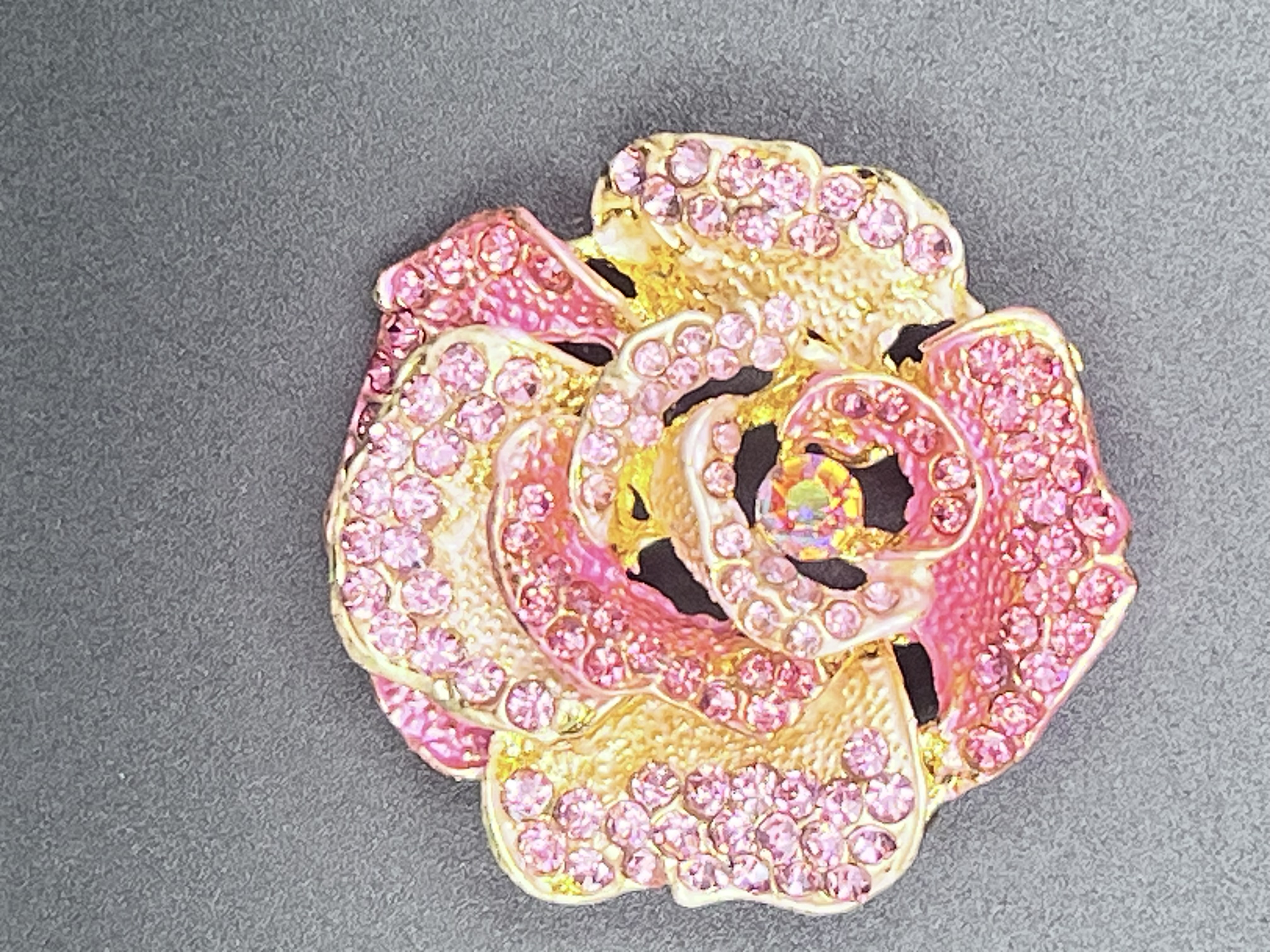 Pink Rose Rhinestone Brooch
