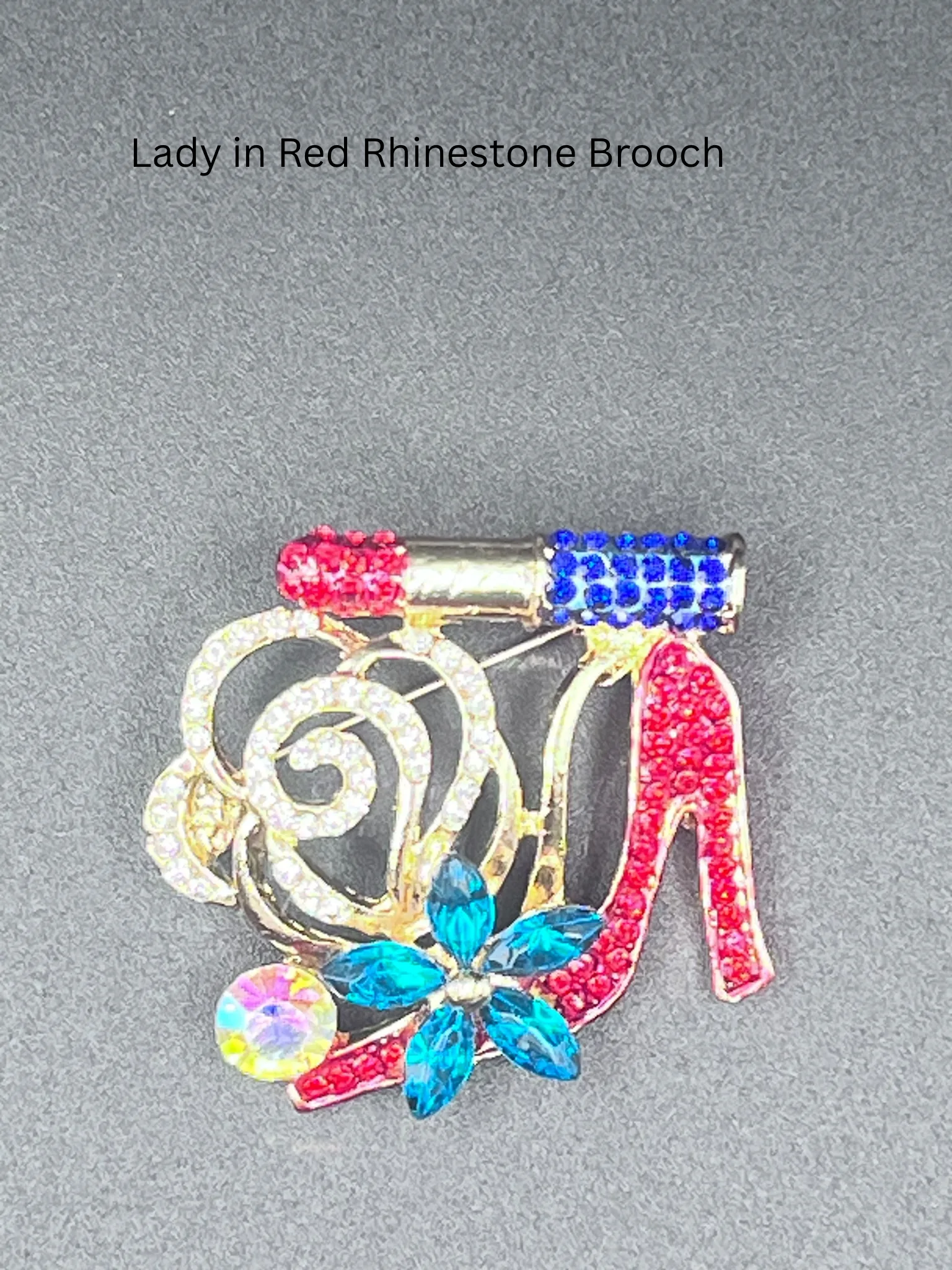 Lady in Red Rhinestone Brooch