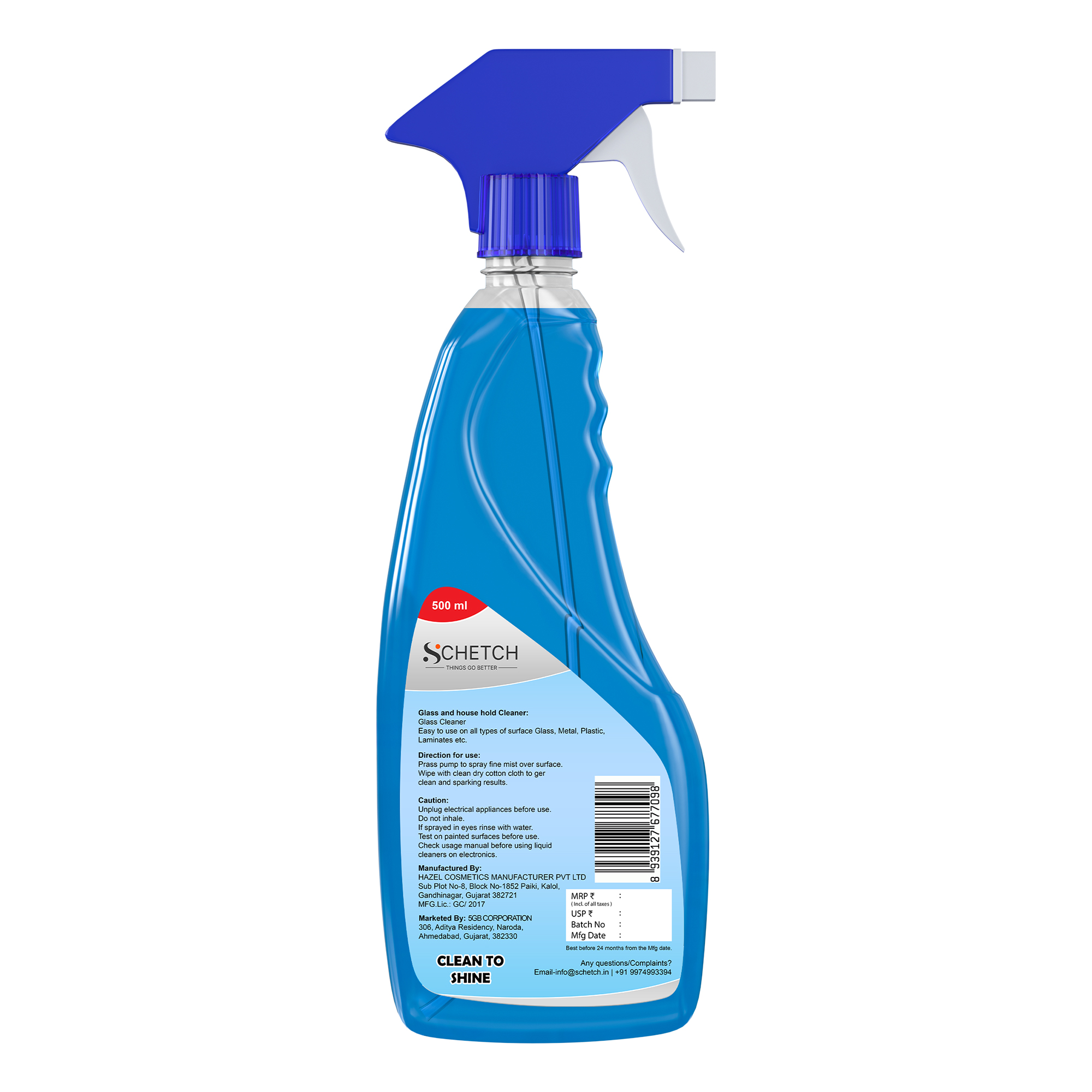 SCHETCH Glass and Surface Cleaner Liquid Spray | All-Purpose Glass Cleaner for Car, Kitchen and Home Surfaces | Multi Surface Cleaner - 500 ml 