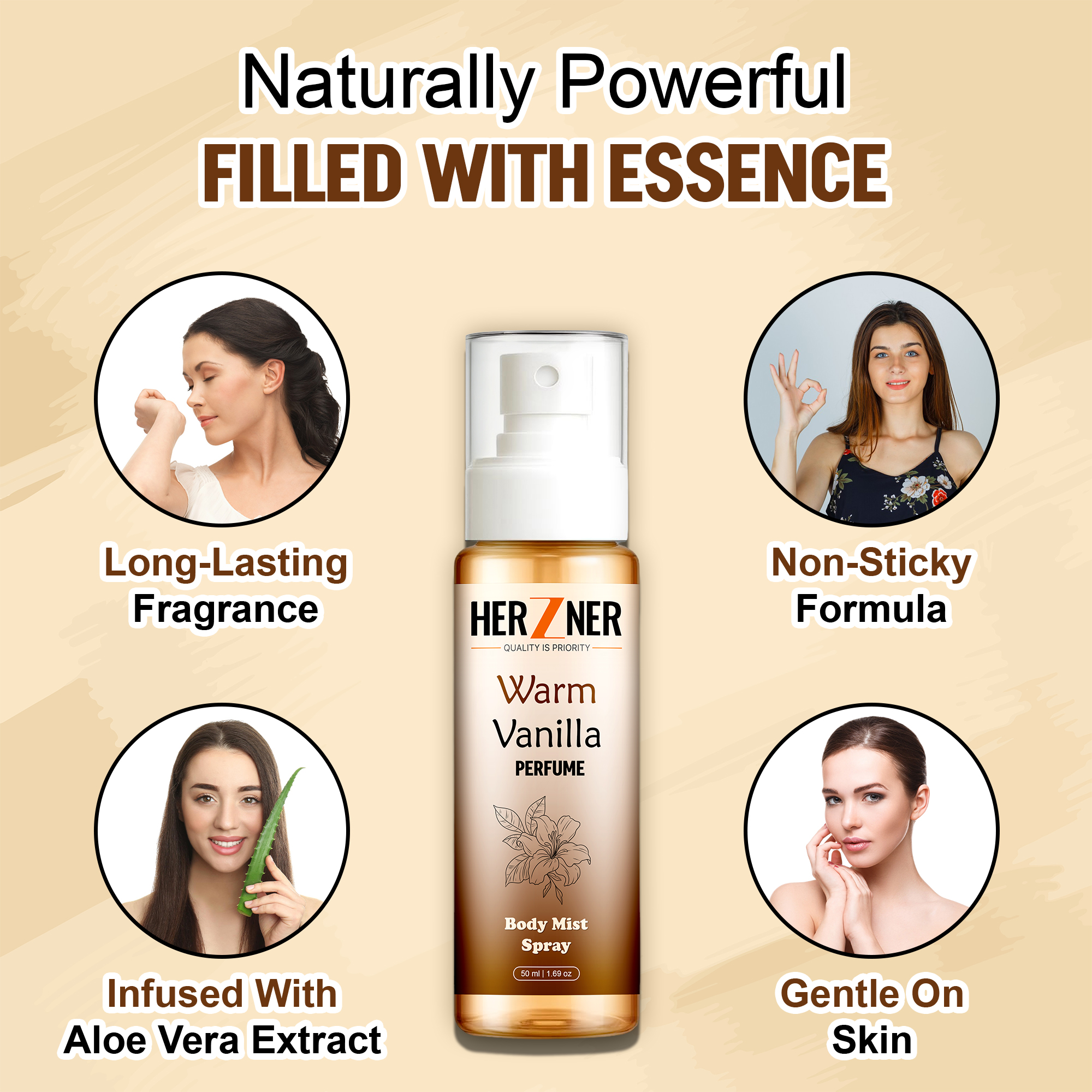 HERZNER Body Spray Mist Perfume for Refreshing Vanilla Long Lasting Fragrance, 50 ml