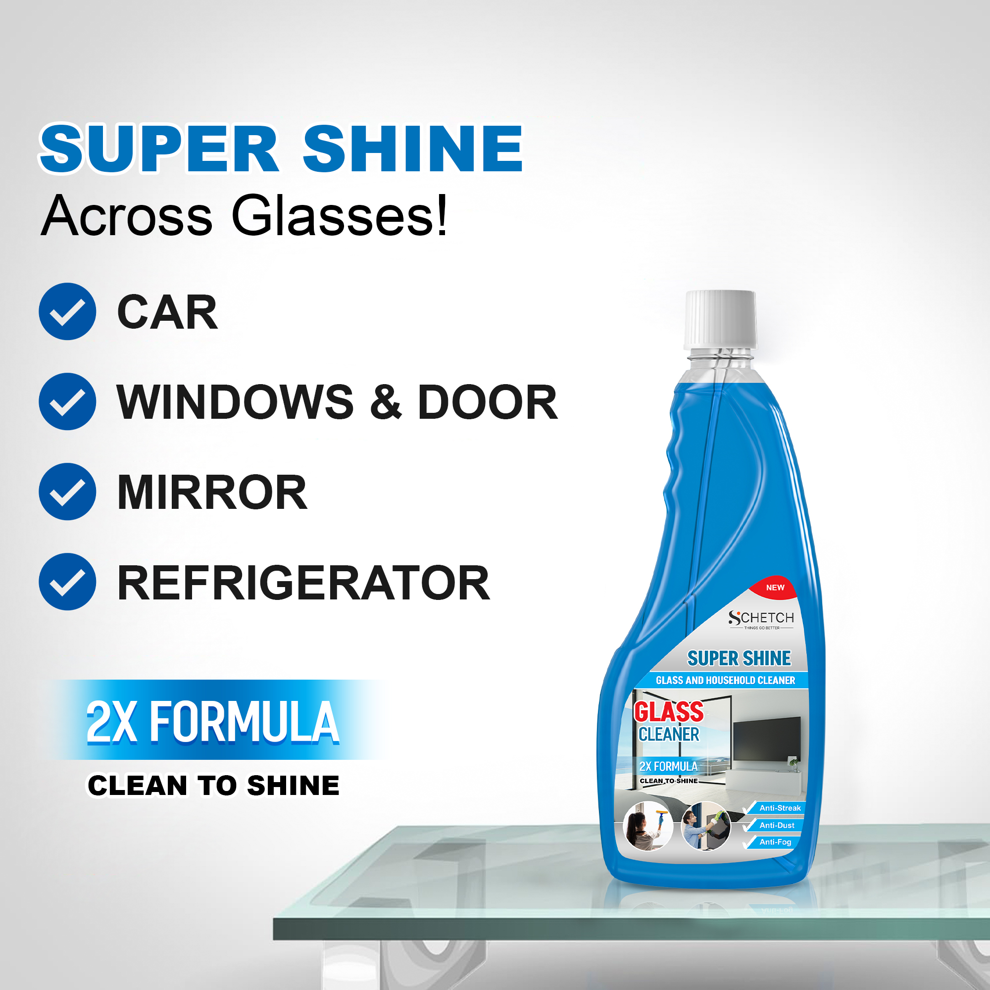 SCHETCH Glass and Surface Cleaner Liquid | All-Purpose Glass Cleaner for Car, Kitchen and Home Surfaces | Multi Surface Cleaner - 500 ml  Pack of 2