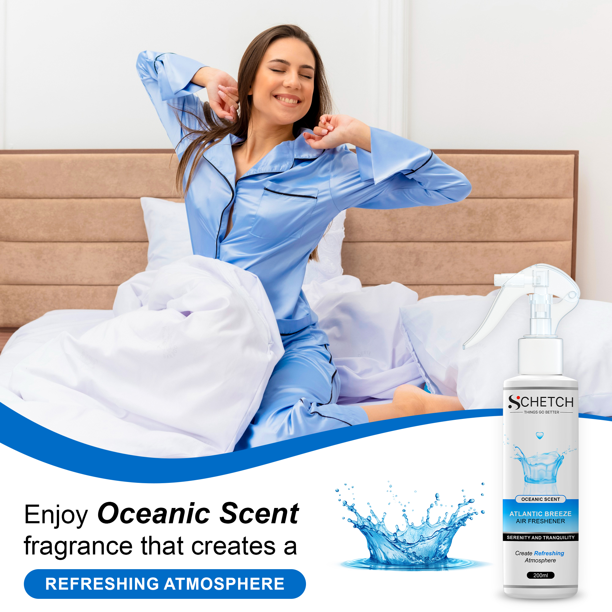 SCHETCH Air Freshener Spray | Atlantic Breeze Fragrances | Long-Lasting Odour Eliminator for Home, Hotel Rooms, Car, Toilet & Office Use - (200ml)