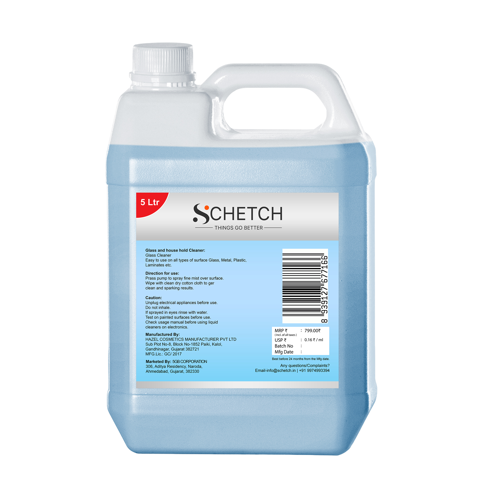 SCHETCH Glass and Surface Cleaner Liquid Spray | All-Purpose Glass Cleaner for Car, Kitchen and Home Surfaces | Multi Surface Cleaner - 5000 ml 