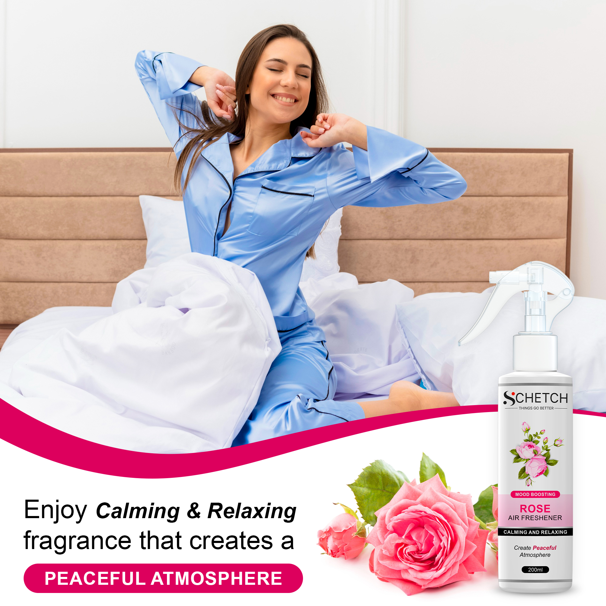 SCHETCH Air Freshener Spray | Rose Fragrances | Long-Lasting Odour Eliminator for Home, Hotel Rooms, Car, Toilet & Office Use - (200ml)