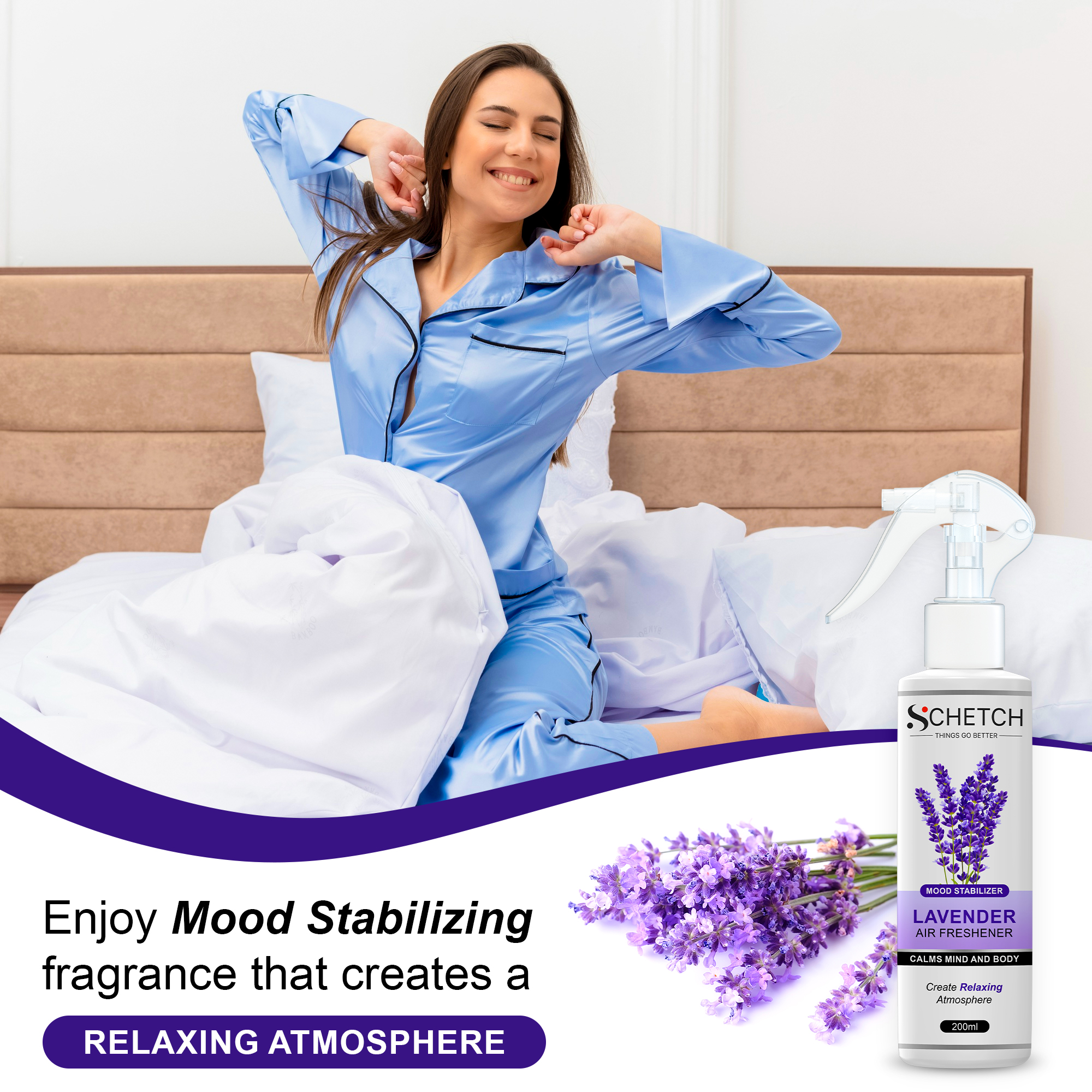 SCHETCH Air Freshener Spray | Lavender Fragrances | Long-Lasting Odour Eliminator for Home, Hotel Rooms, Car, Toilet & Office Use - (200ml)