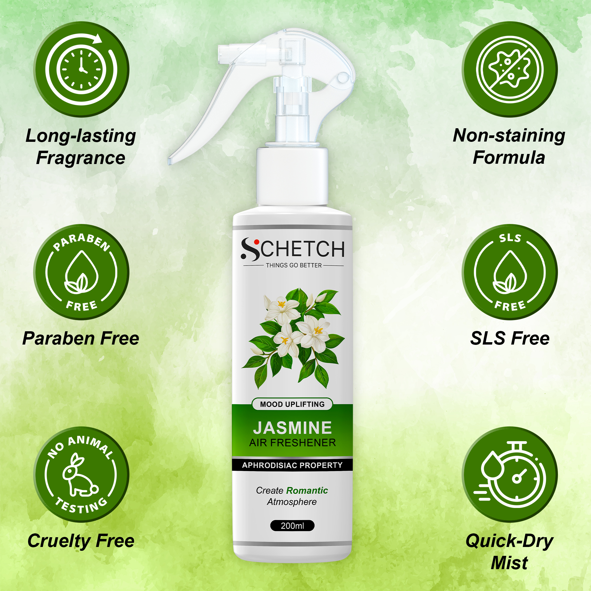 SCHETCH Air Freshener Spray | Jasmine Fragrances | Long-Lasting Odour Eliminator for Home, Hotel Rooms, Car, Toilet & Office Use - (200ml)