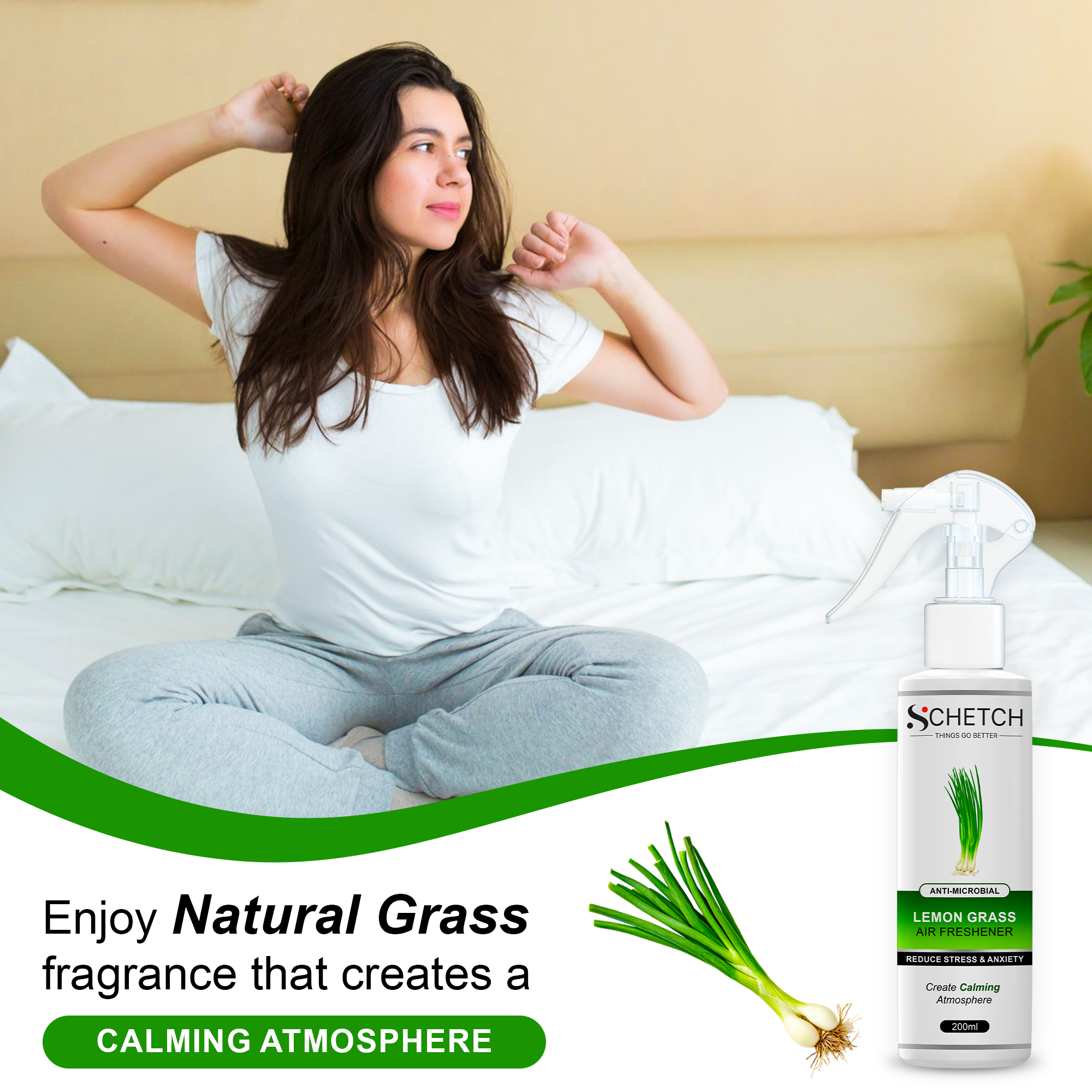 SCHETCH Air Freshener Spray | Lemon Grass Fragrances | Long-Lasting Odour Eliminator for Home, Hotel Rooms, Car, Toilet & Office Use - (200ml)