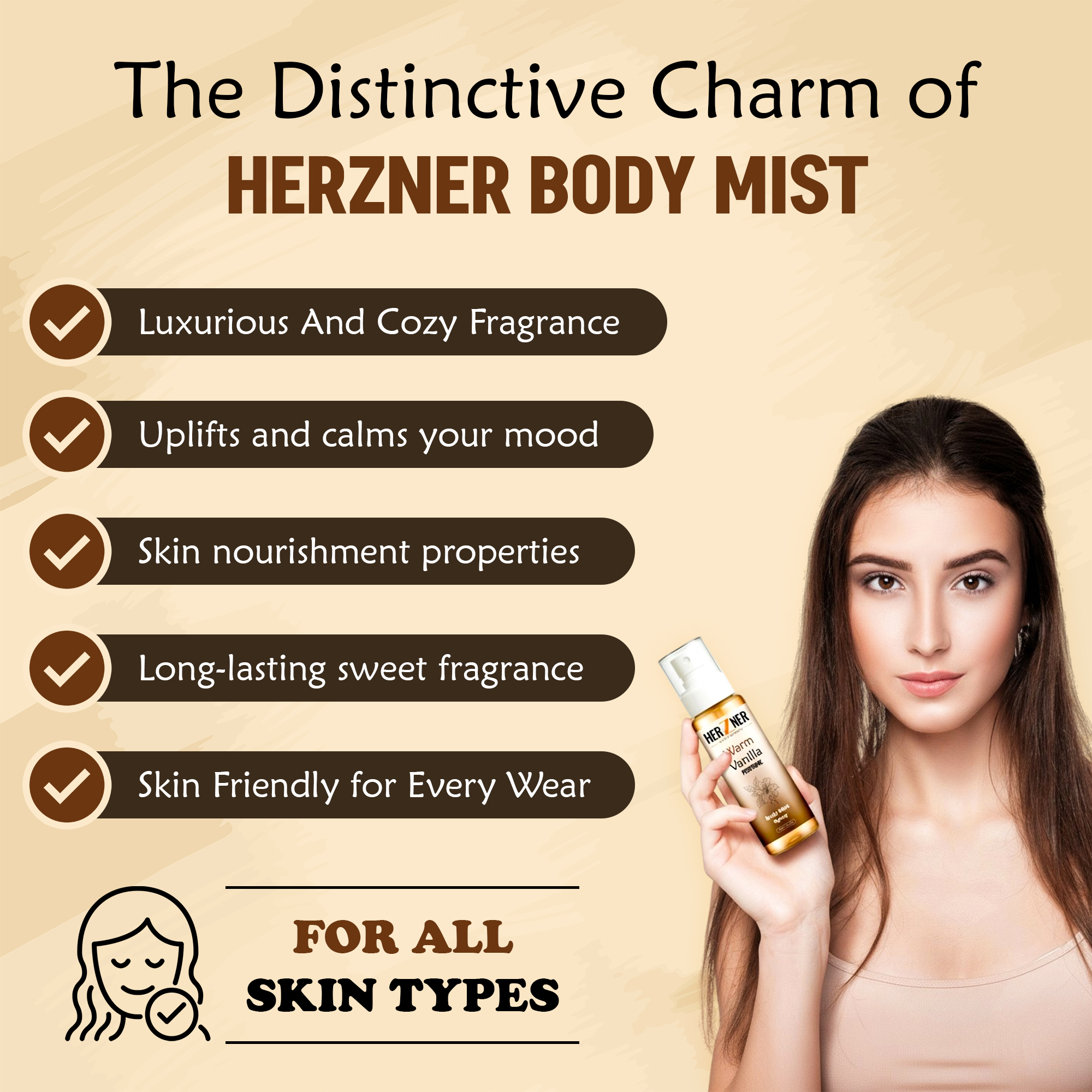 HERZNER Body Spray Mist Perfume for Refreshing Vanilla Long Lasting Fragrance, 50 ml