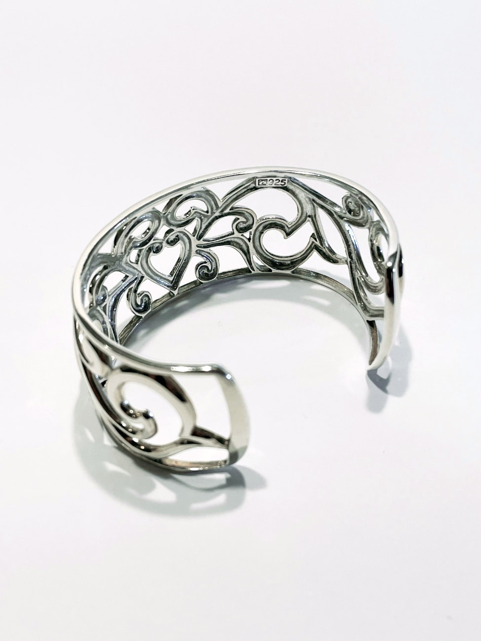 Elegant Silver Heart Cuff Bracelet