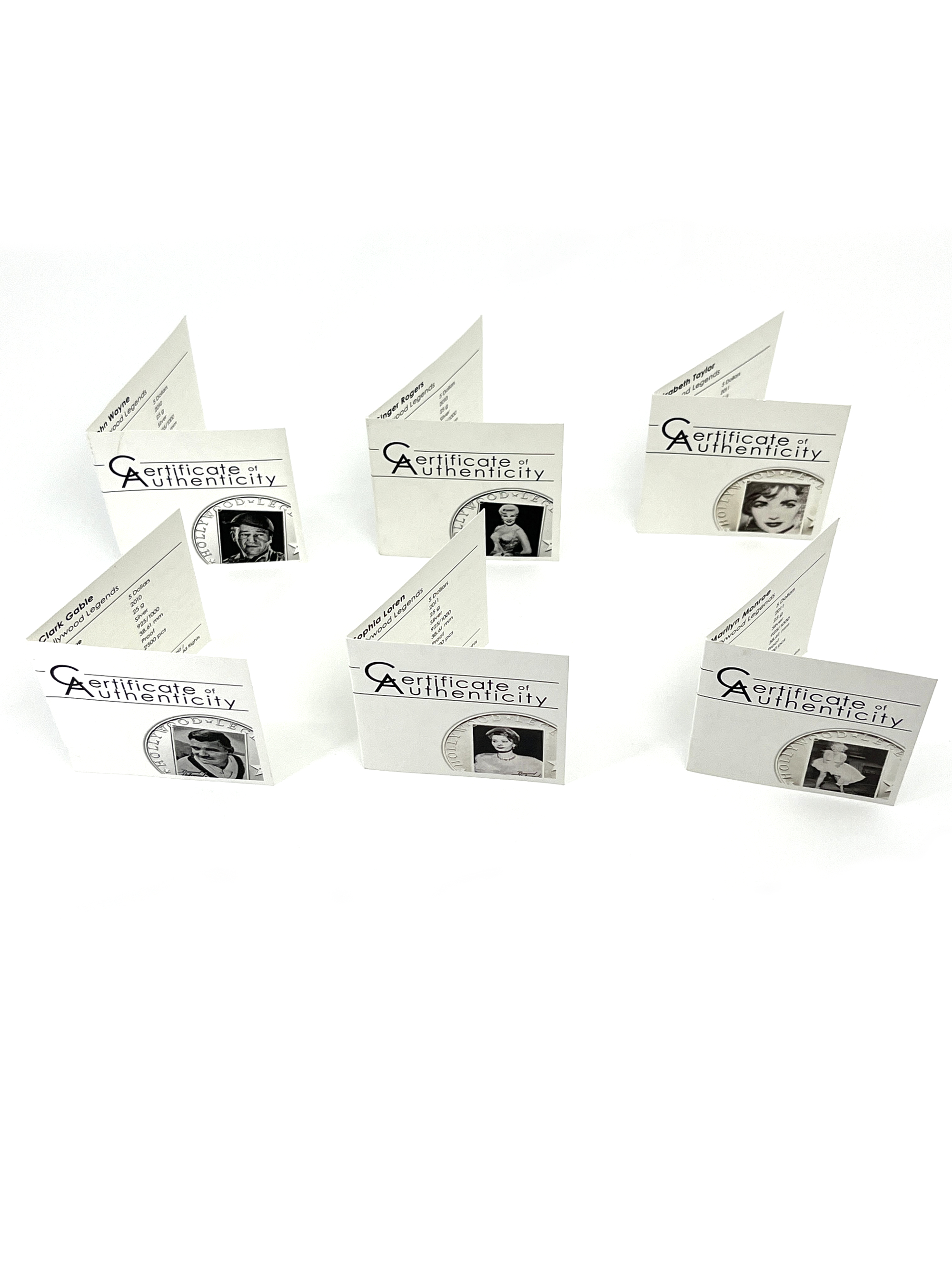 Cook Islands .925 Silver $5 Hollywood Legends Limited Edition Coin Set