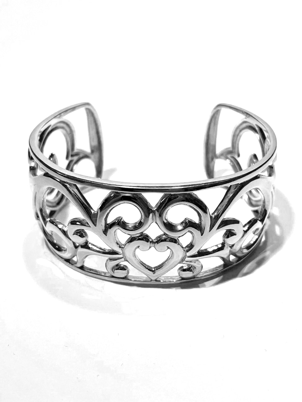 Elegant Silver Heart Cuff Bracelet