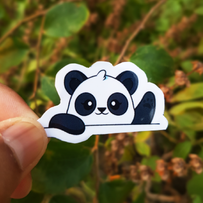 Cute Panda Saying Hi, Best Glossy Sticker.