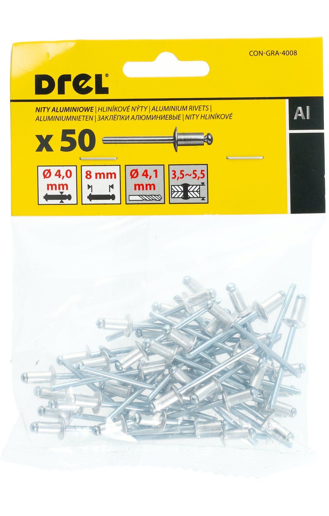 Percina alumini Drel 4x8 50 cope