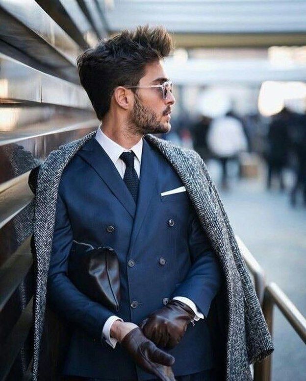 Men's Double-Breasted Navy Suit