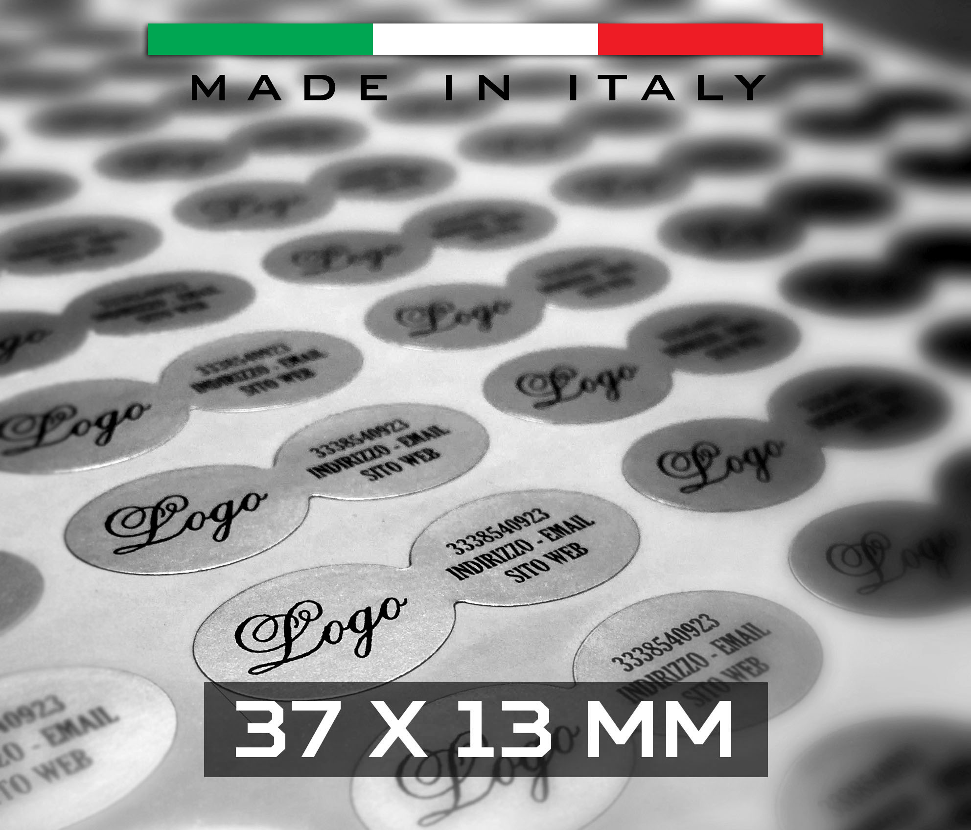 Etichette adesive in carta satinata oro o argento 37x13 mm