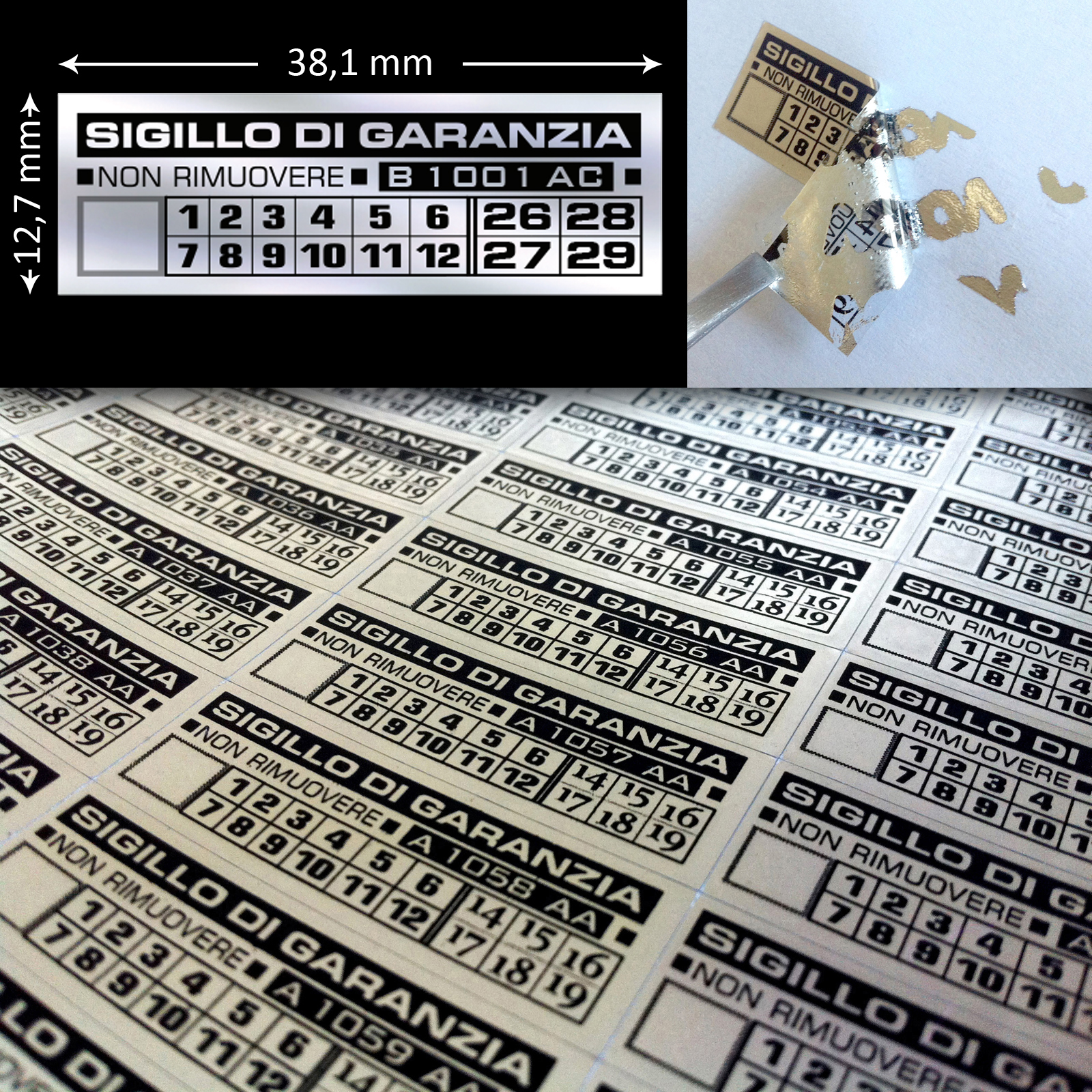 Sigilli adesivi antimanomissione VOID (effetto specchio) 38,1x12,7 mm