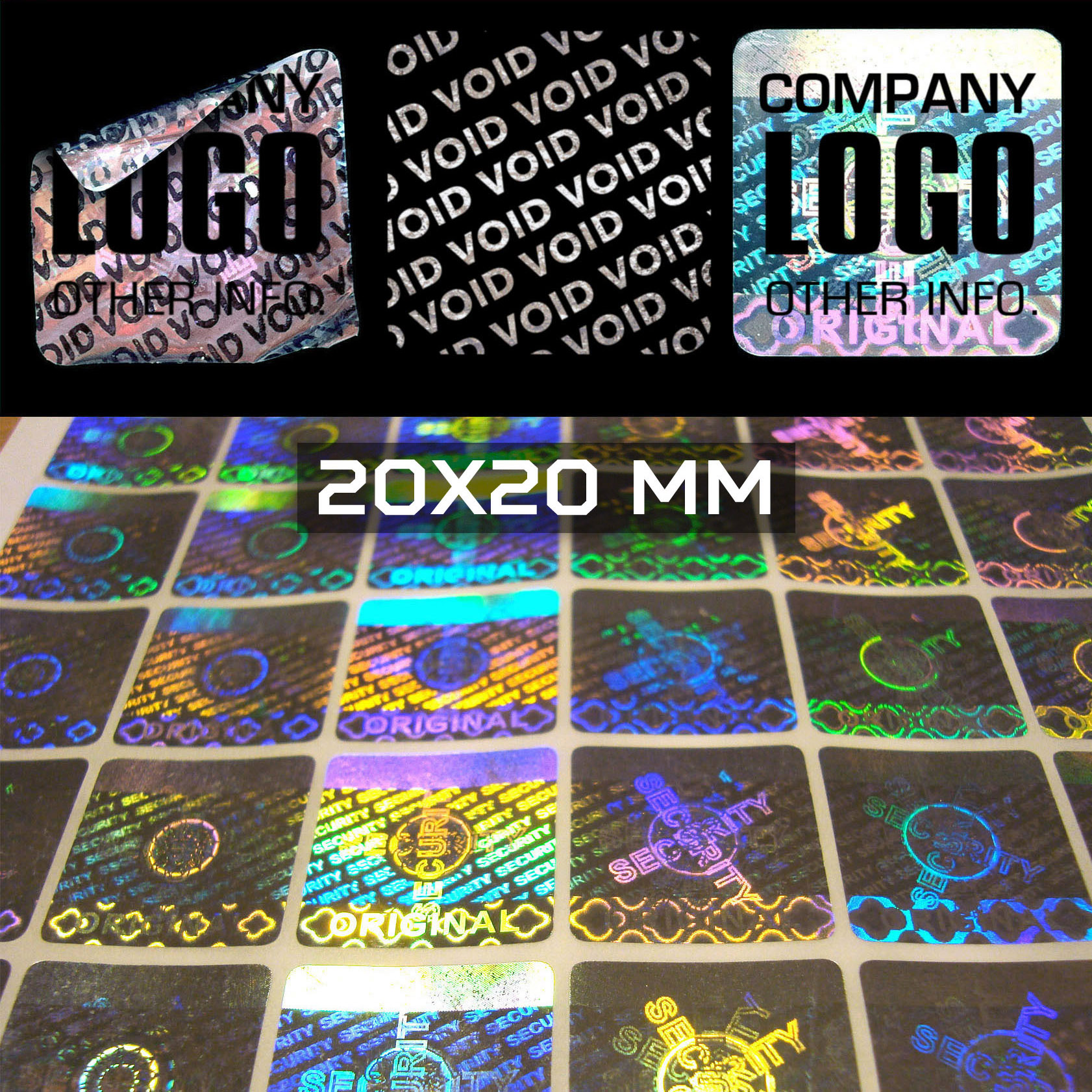 Sigilli adesivi olografici antimanomissione 20x20 mm