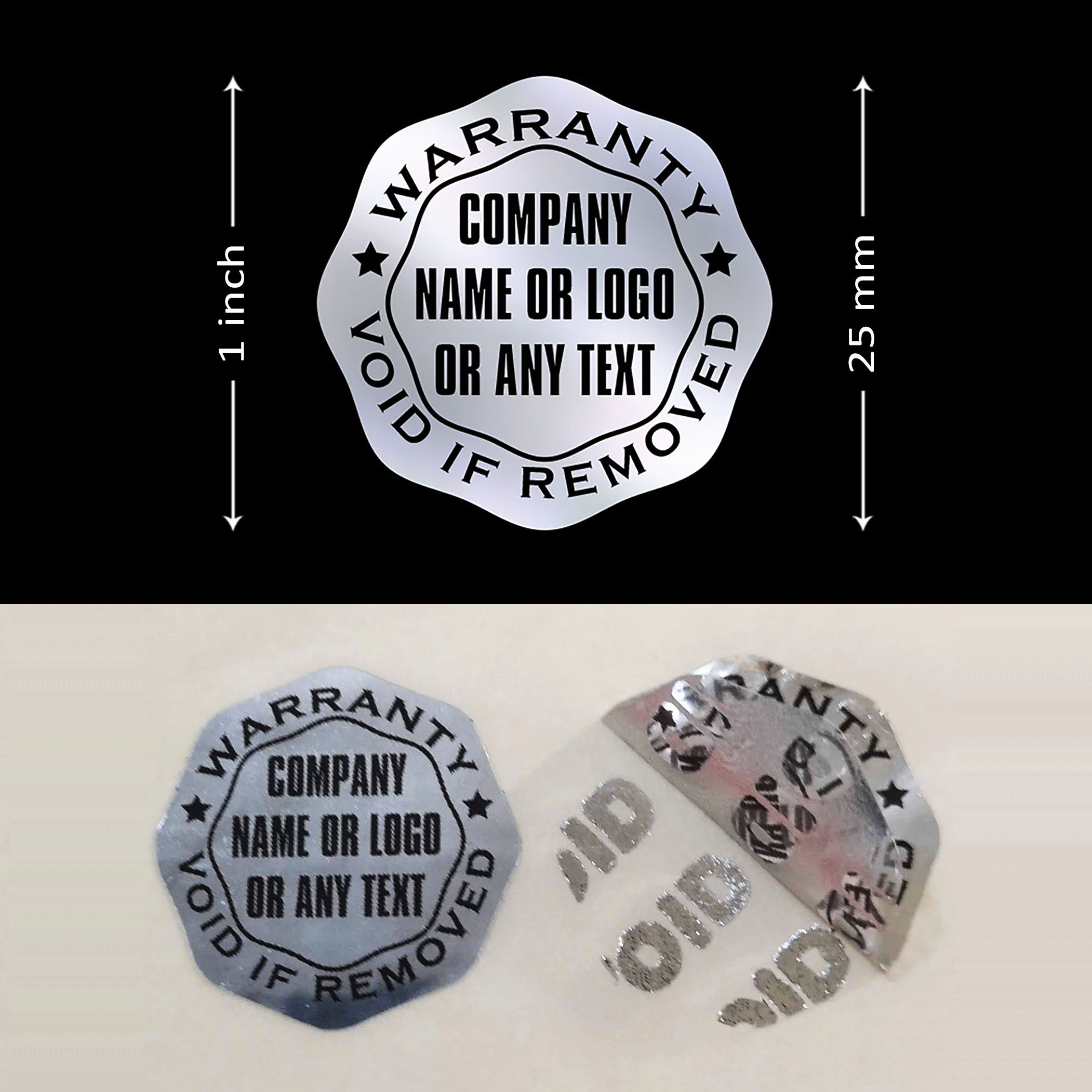 Sigilli adesivi antimanomissione VOID (effetto specchio) 25 mm