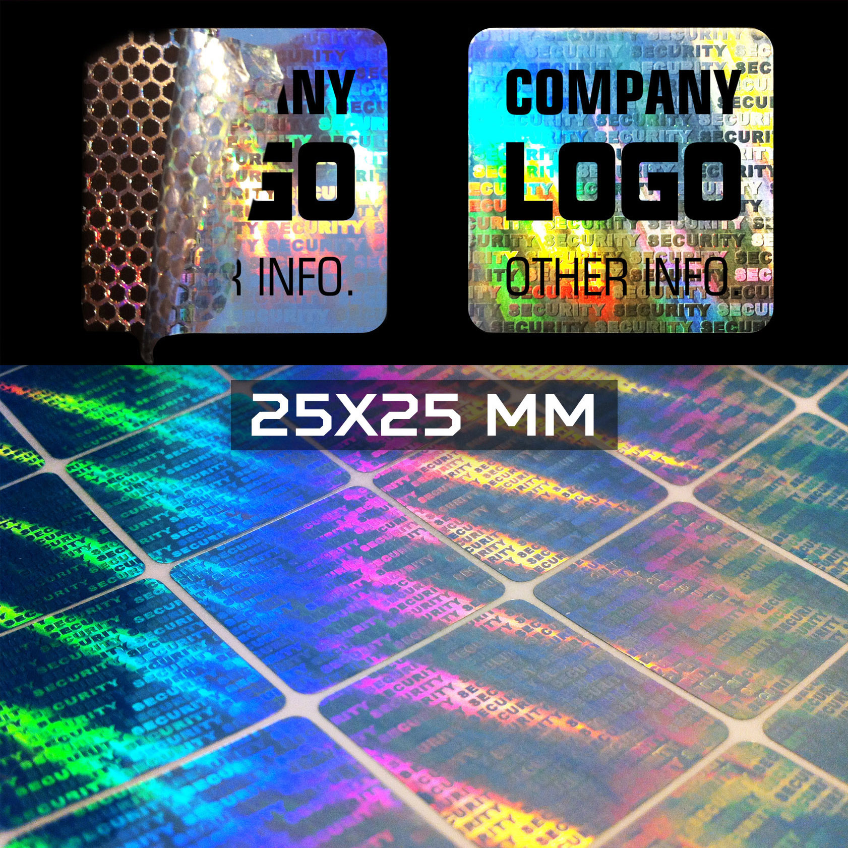 Sigilli adesivi olografici antimanomissione 25x25 mm