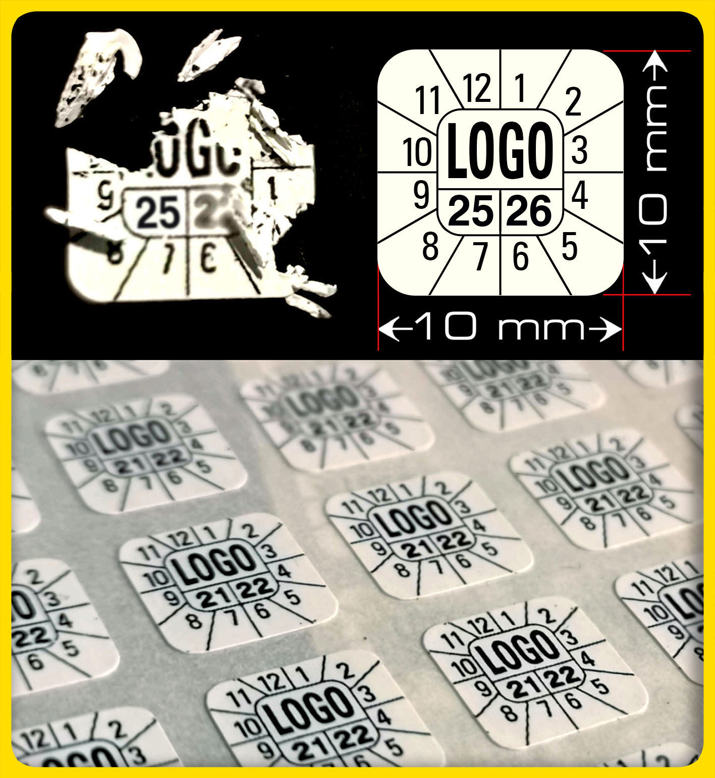 Sigilli adesivi antimanomissione in vinile ultra distruttibile 10x10 mm