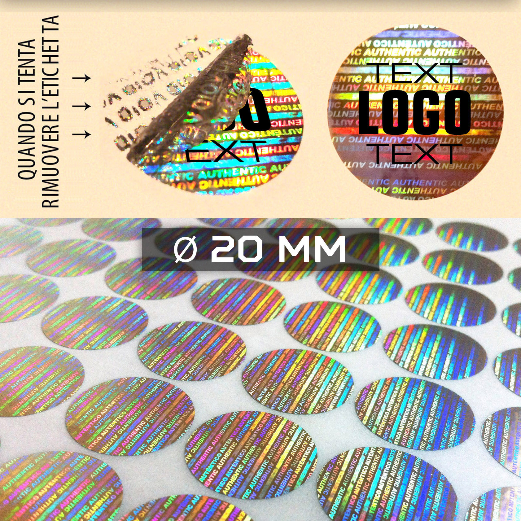 Sigilli adesivi olografici antimanomissione Ø20 mm