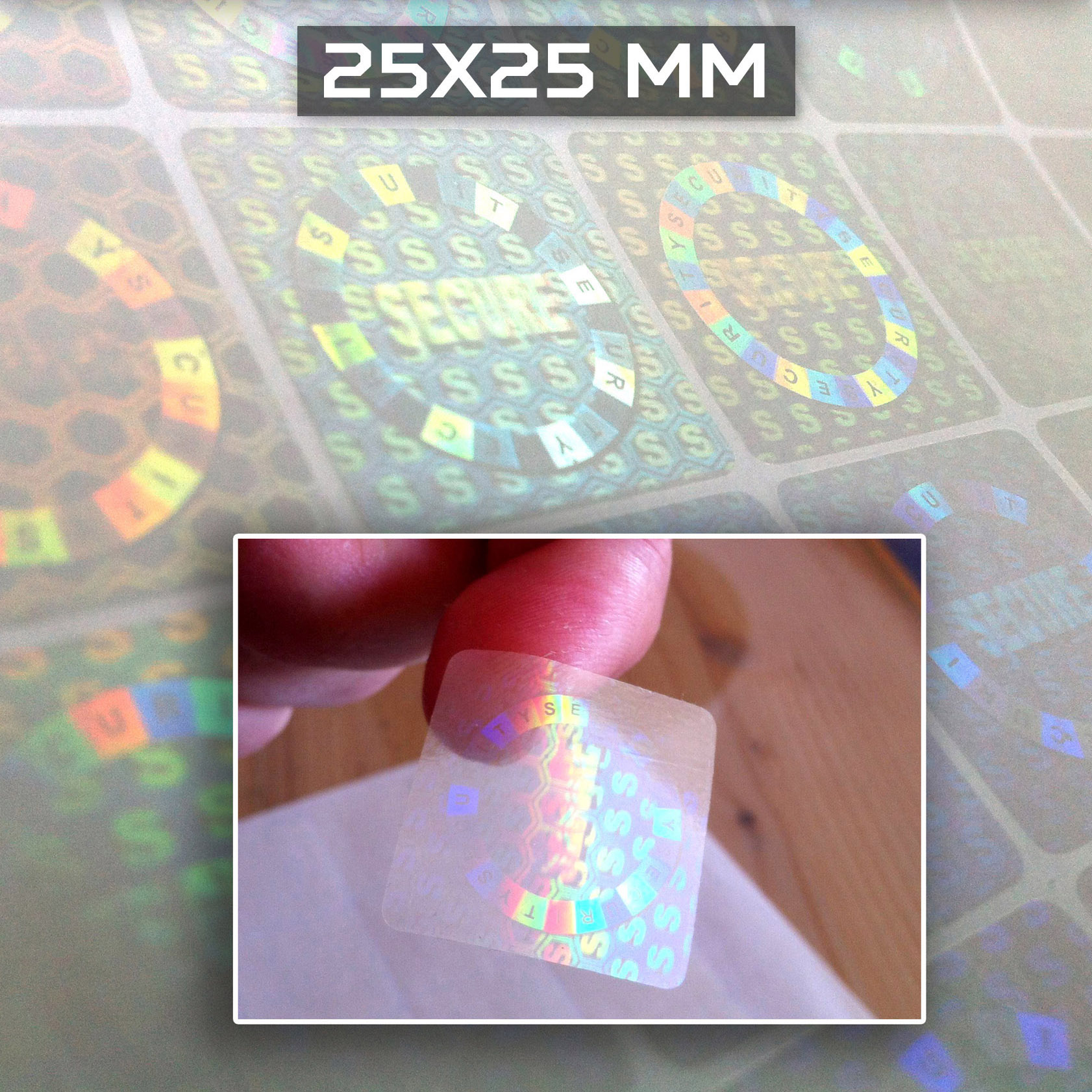 Sigilli adesivi olografici antimanomissione 25x25 mm (cod. H19-T)