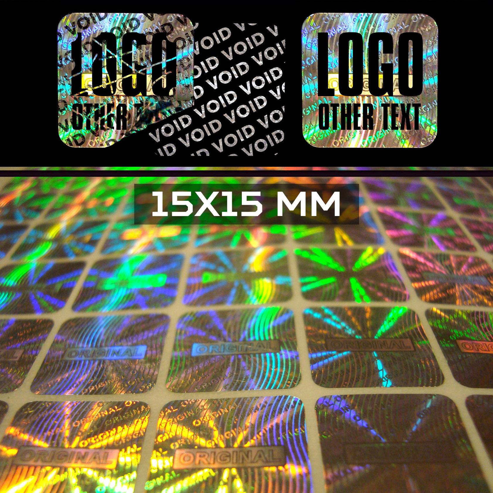 Sigilli adesivi olografici antimanomissione 15x15 mm