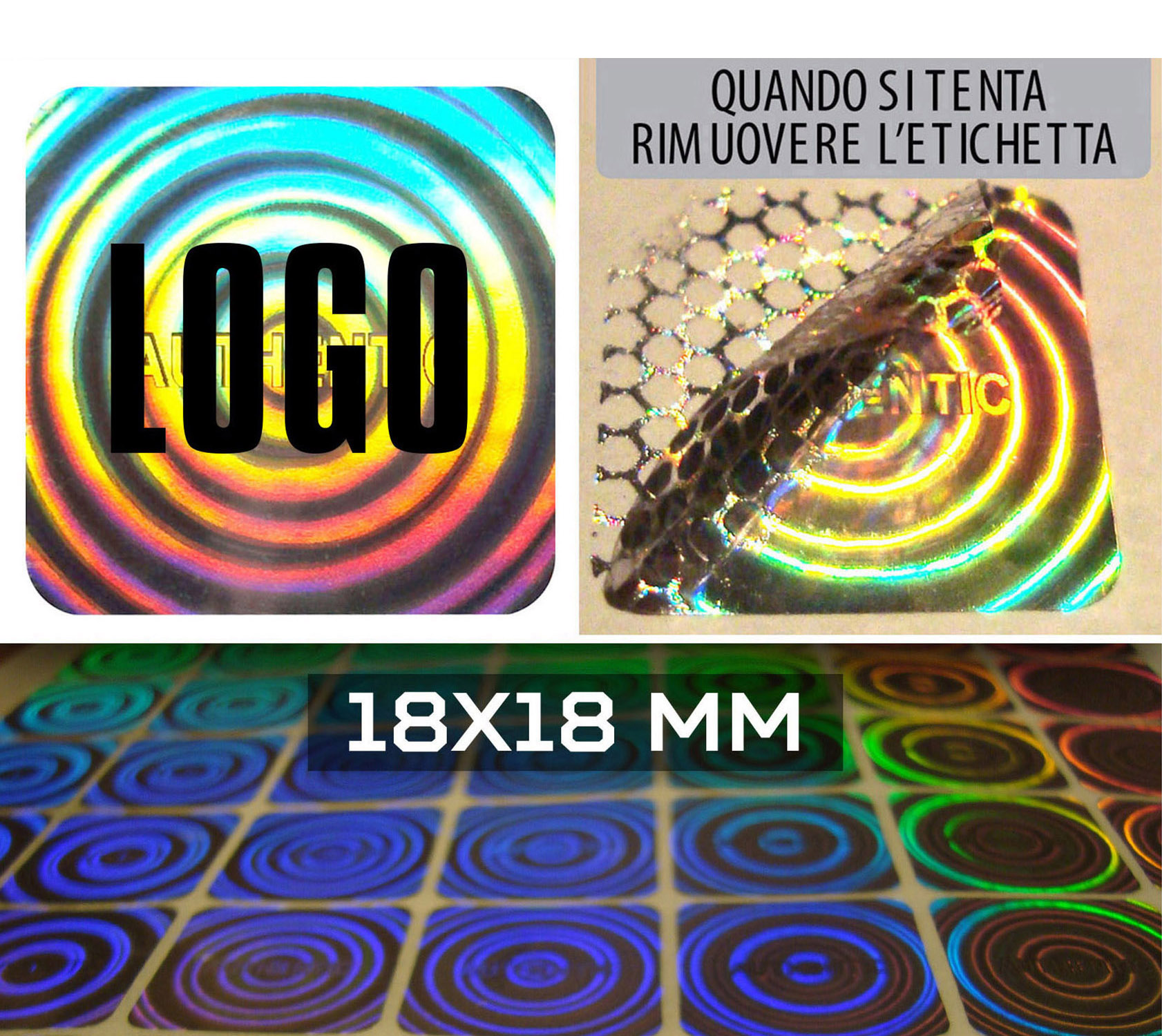 Sigilli adesivi olografici antimanomissione 18x18 mm