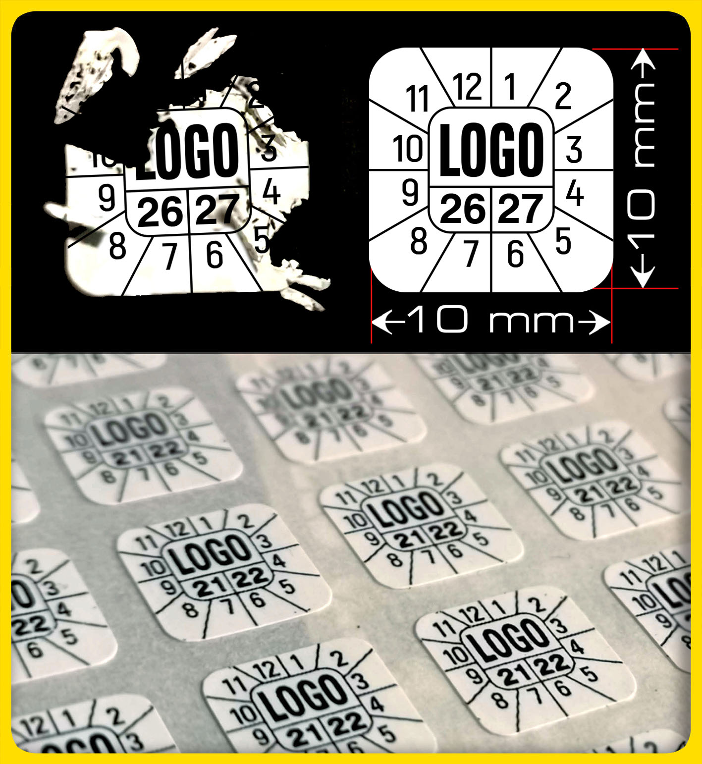 Sigilli adesivi antimanomissione in vinile ultra distruttibile 10x10 mm