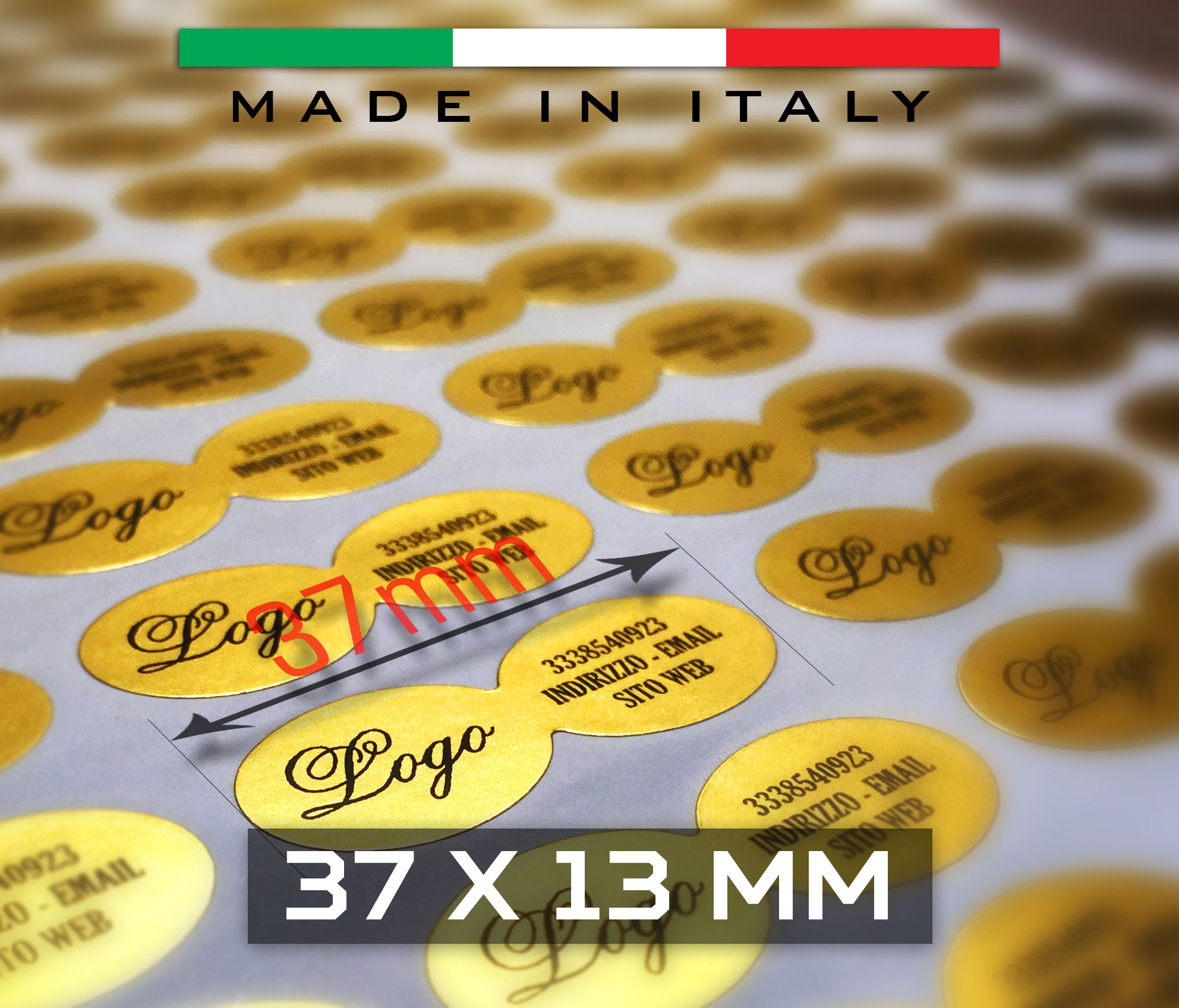 Etichette adesive in carta satinata oro o argento 37x13 mm